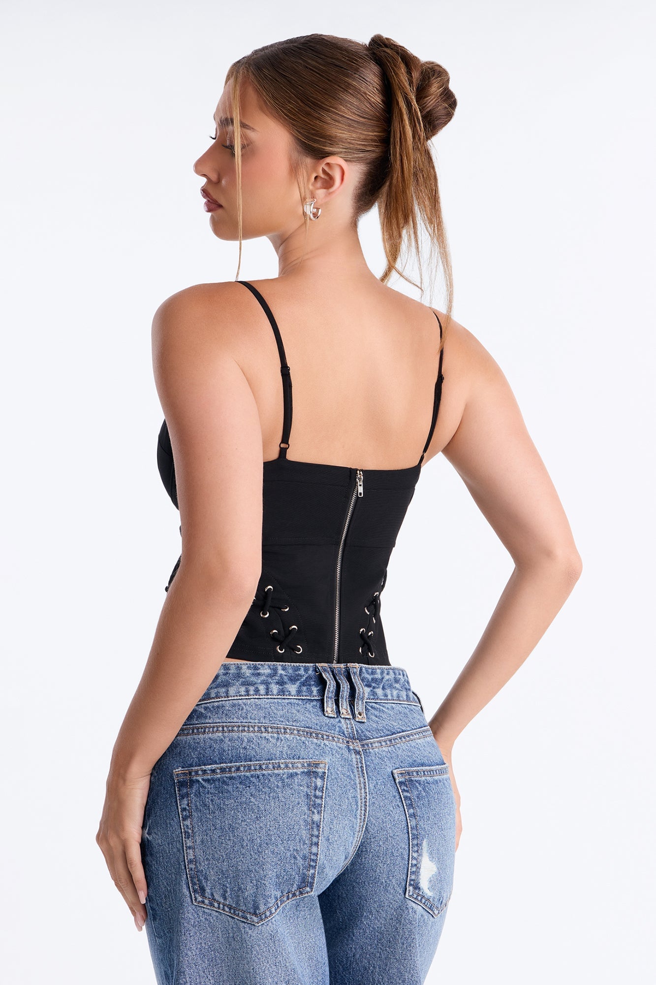 Soft Seduction Mesh Lace Up Corset Top - Black image 4