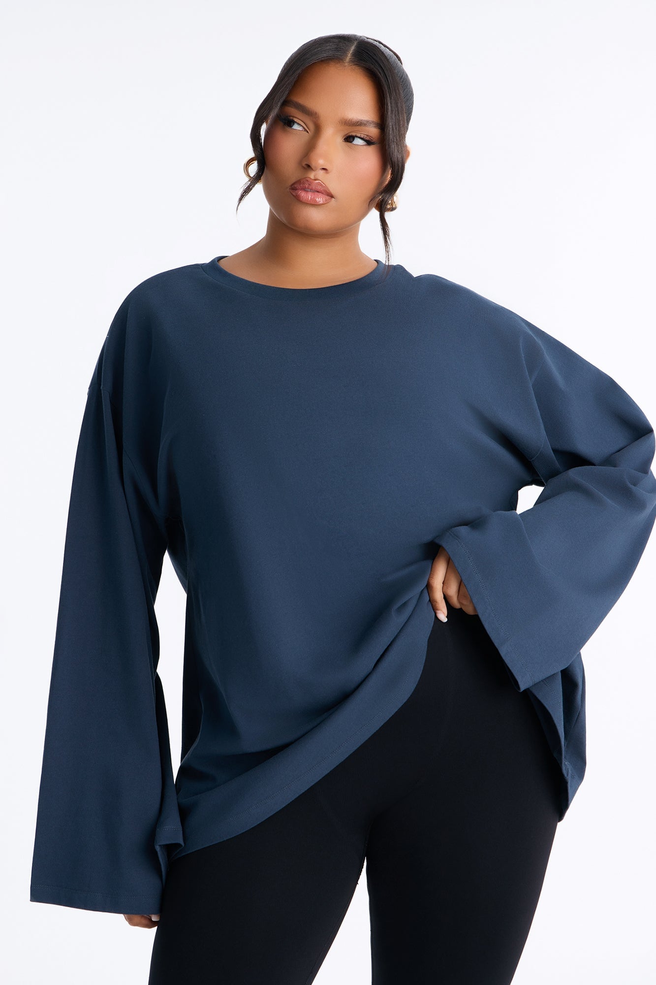 Kris Oversized Bell Sleeve T-Shirt - Navy image 1