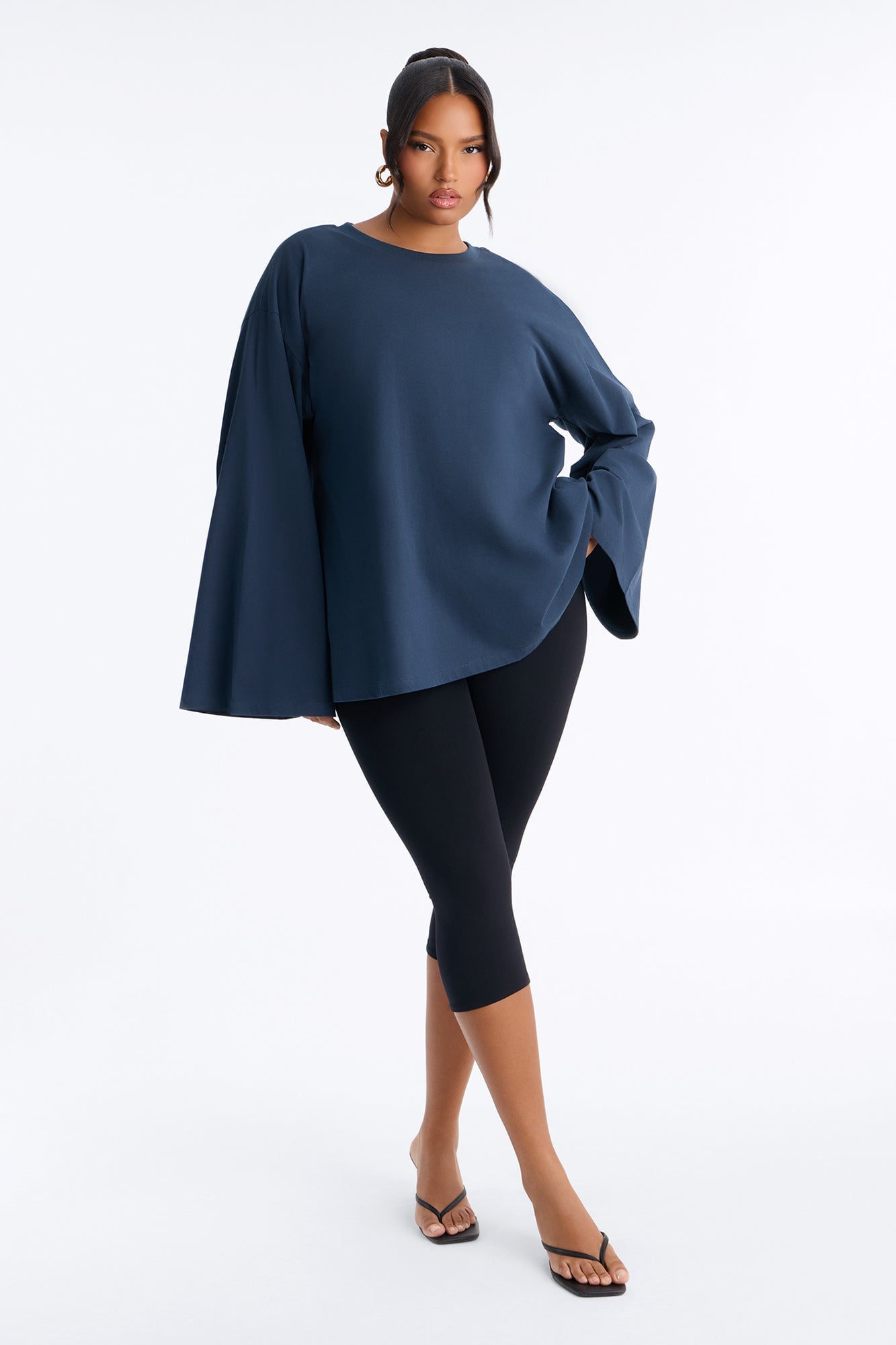 Kris Oversized Bell Sleeve T-Shirt - Navy image 2
