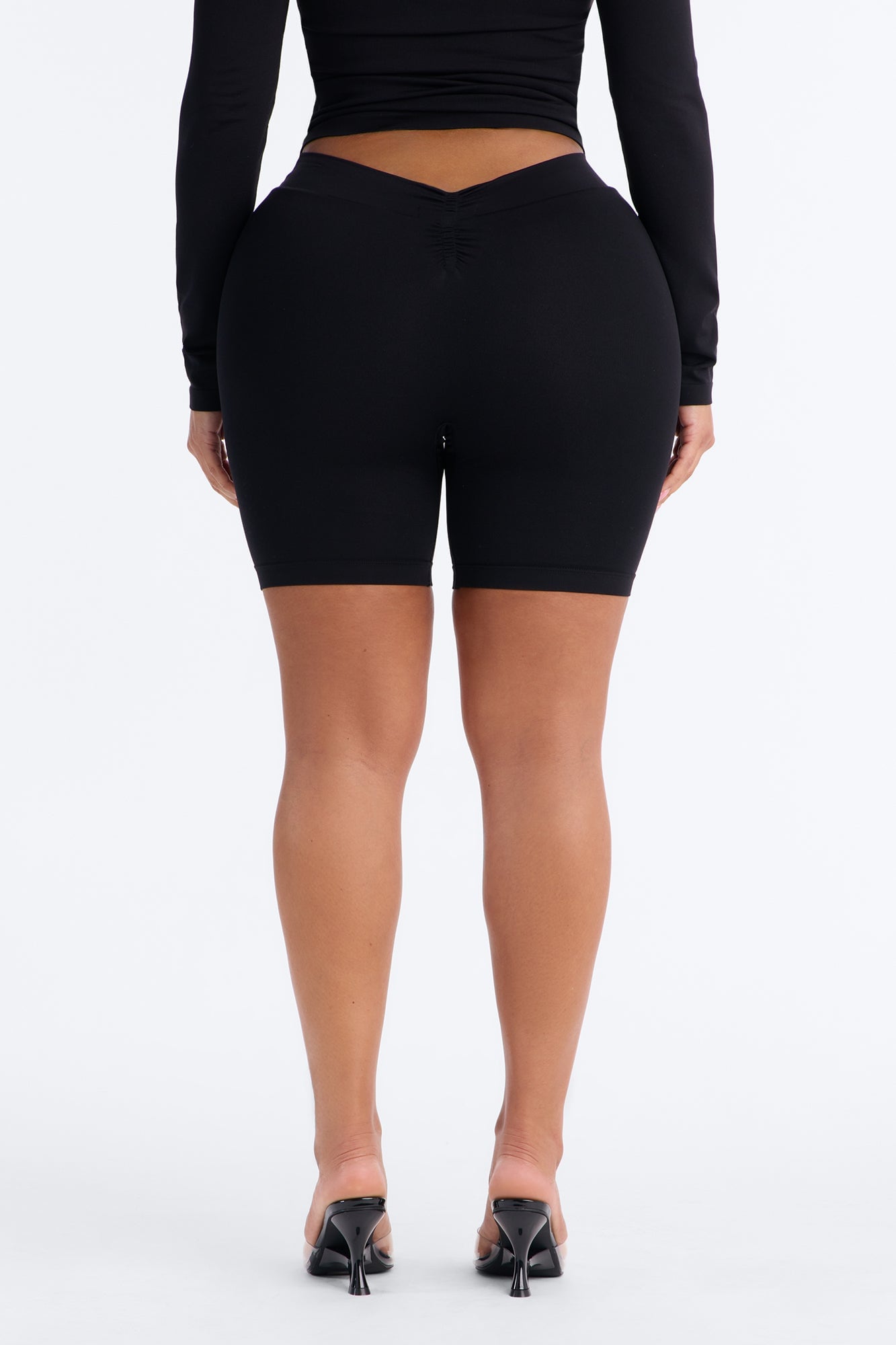 Seamless Smooth Double Lined Ruched Biker Short - Black image 8