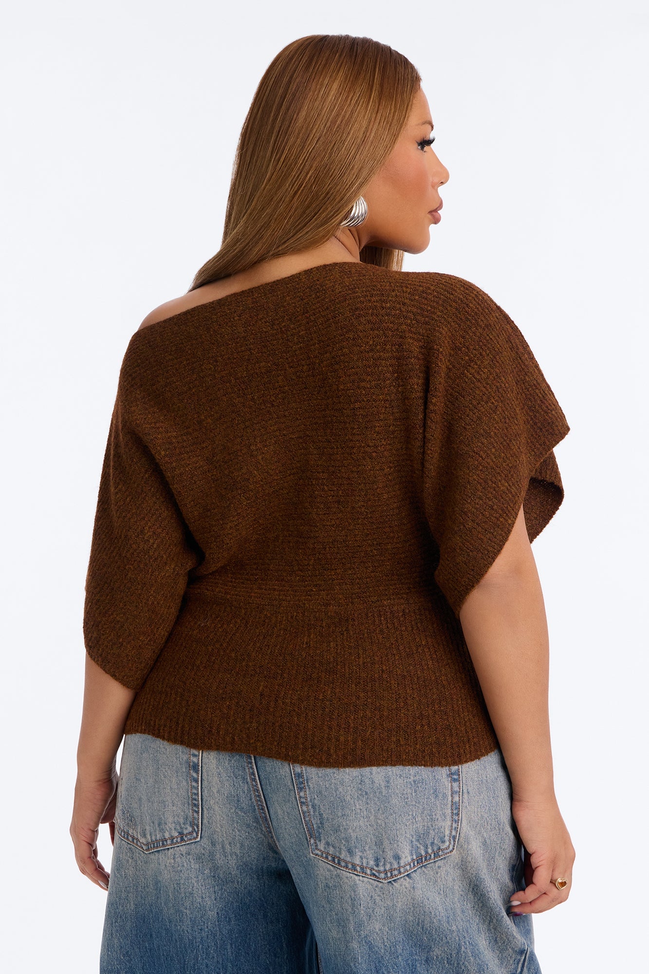 Carol One Shoulder Sweater Top - Brown image 4
