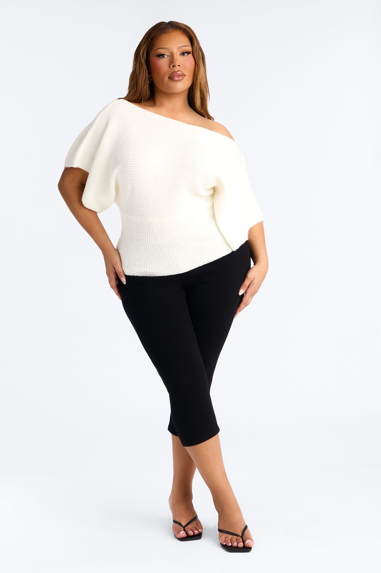 Carol One Shoulder Sweater Top - Ivory image 1
