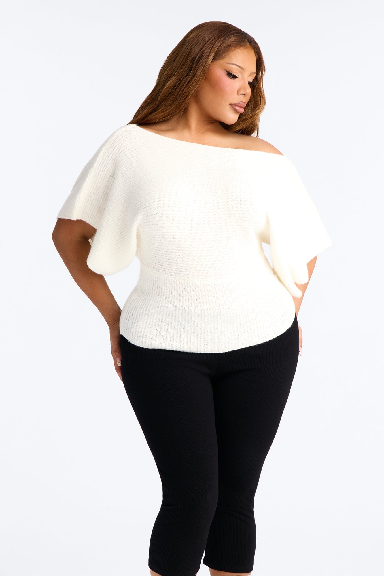 Carol One Shoulder Sweater Top - Ivory image 2