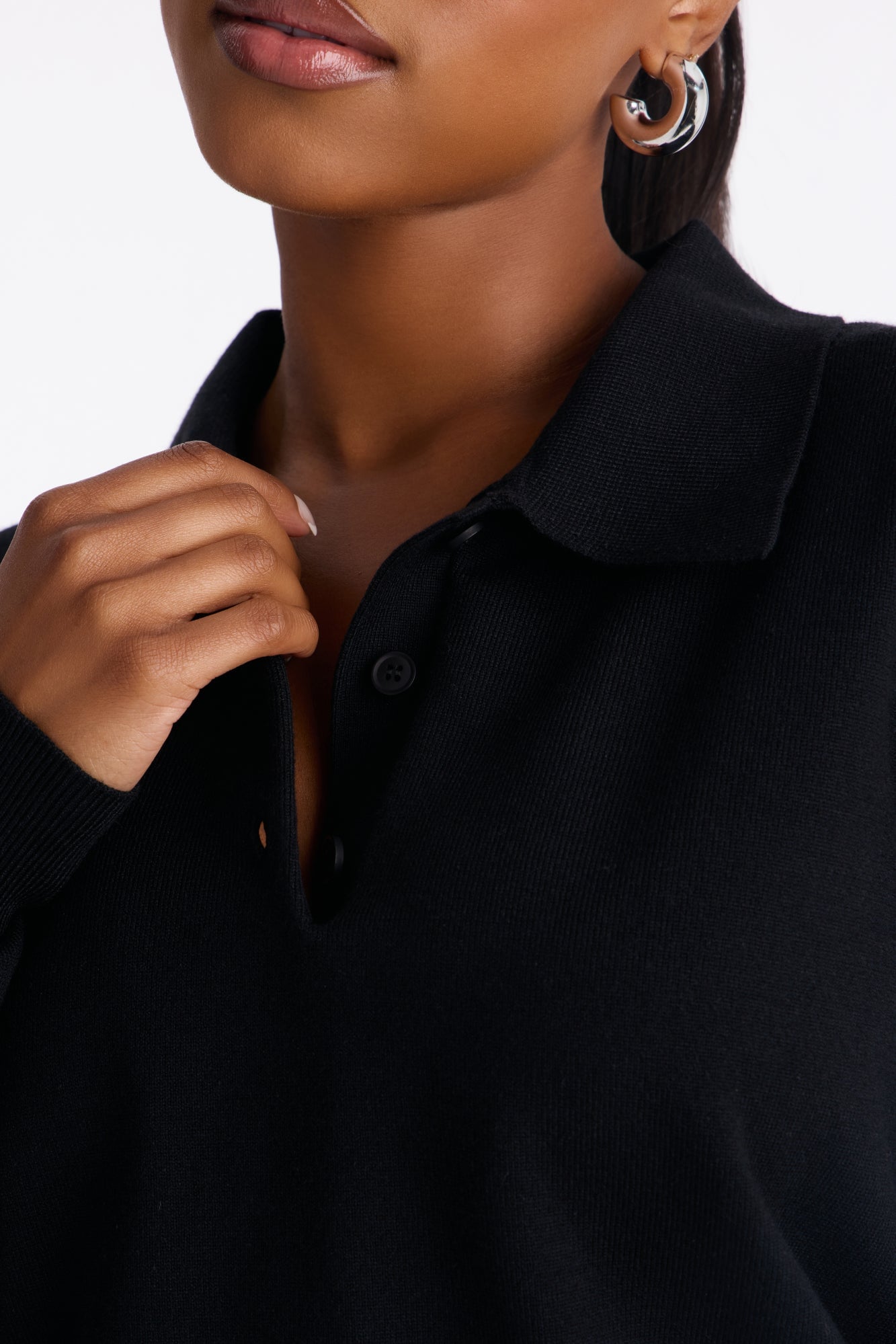 Frankie Relaxed Polo Sweater - Black image 3