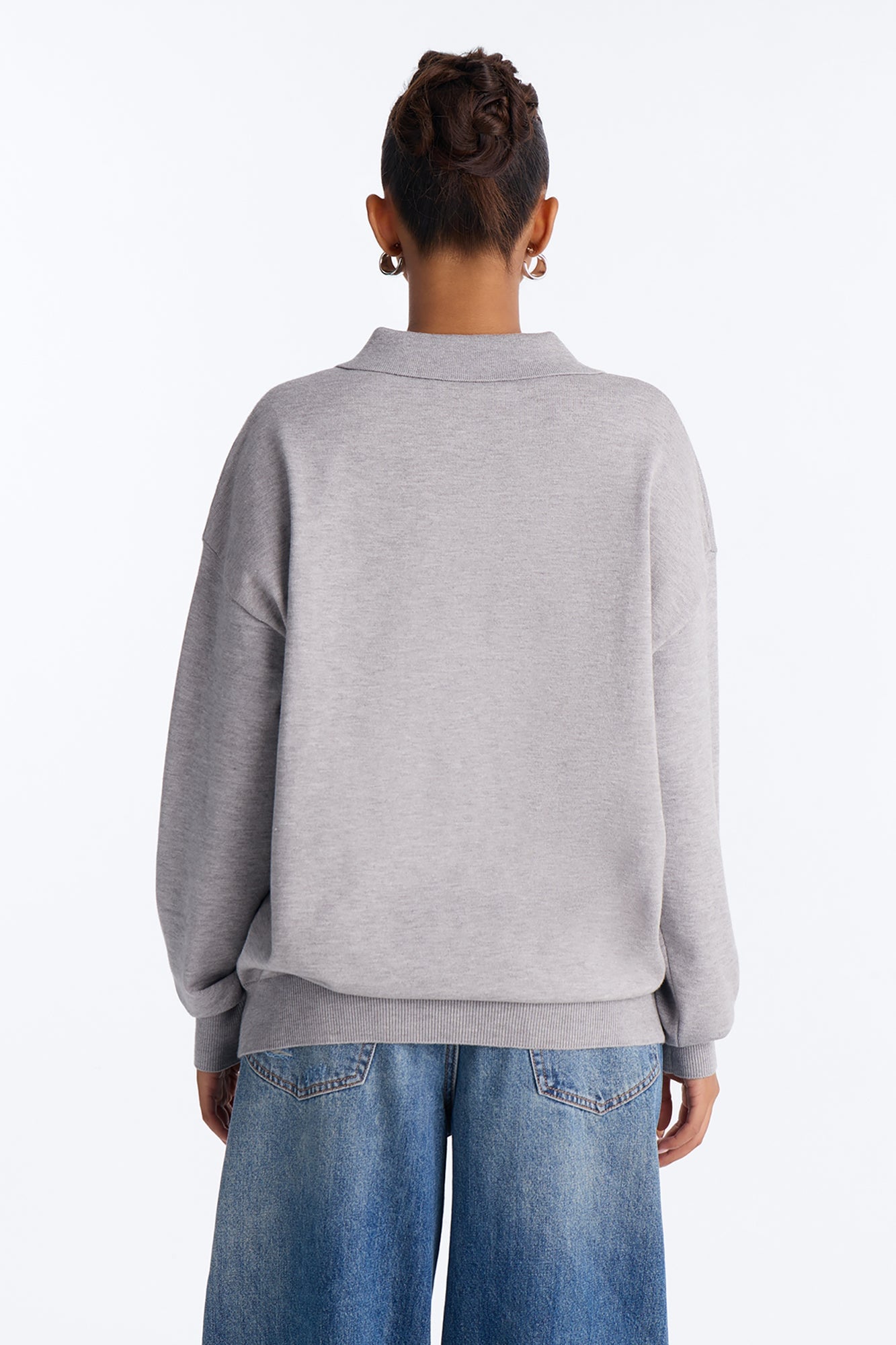 Frankie Relaxed Polo Sweater - Heather Grey image 4