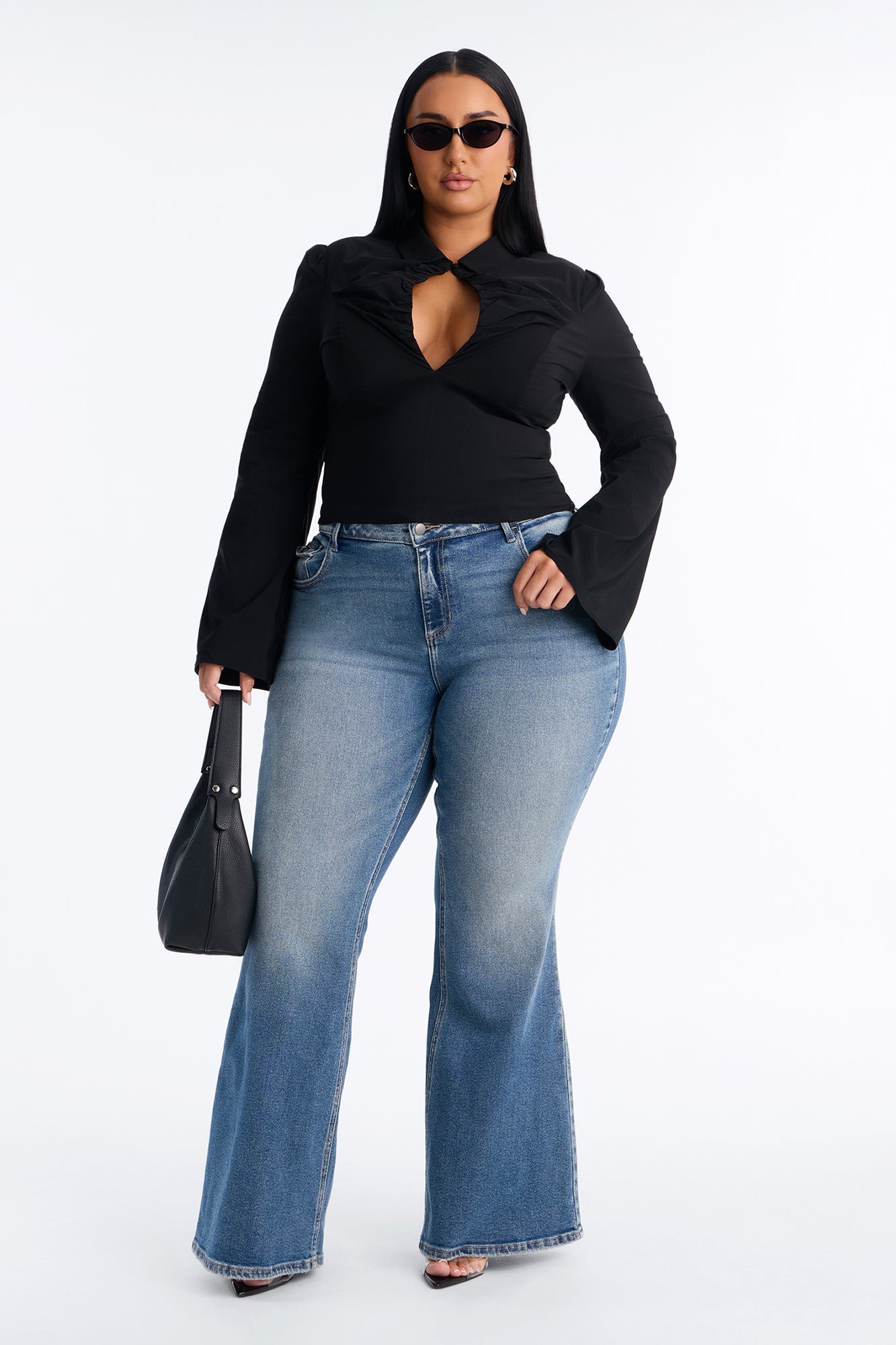 Mindy Long Sleeve Keyhole Blouse - Black image 2