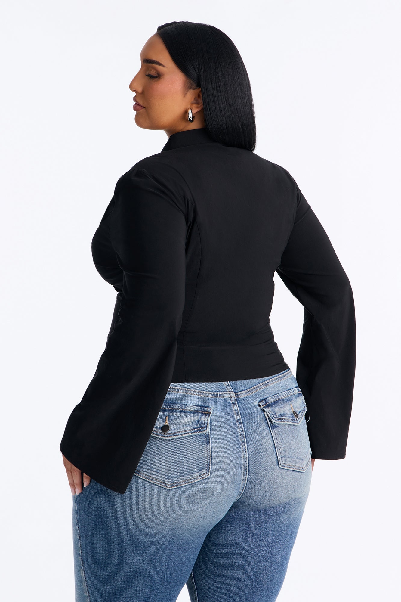 Mindy Long Sleeve Keyhole Blouse - Black image 4