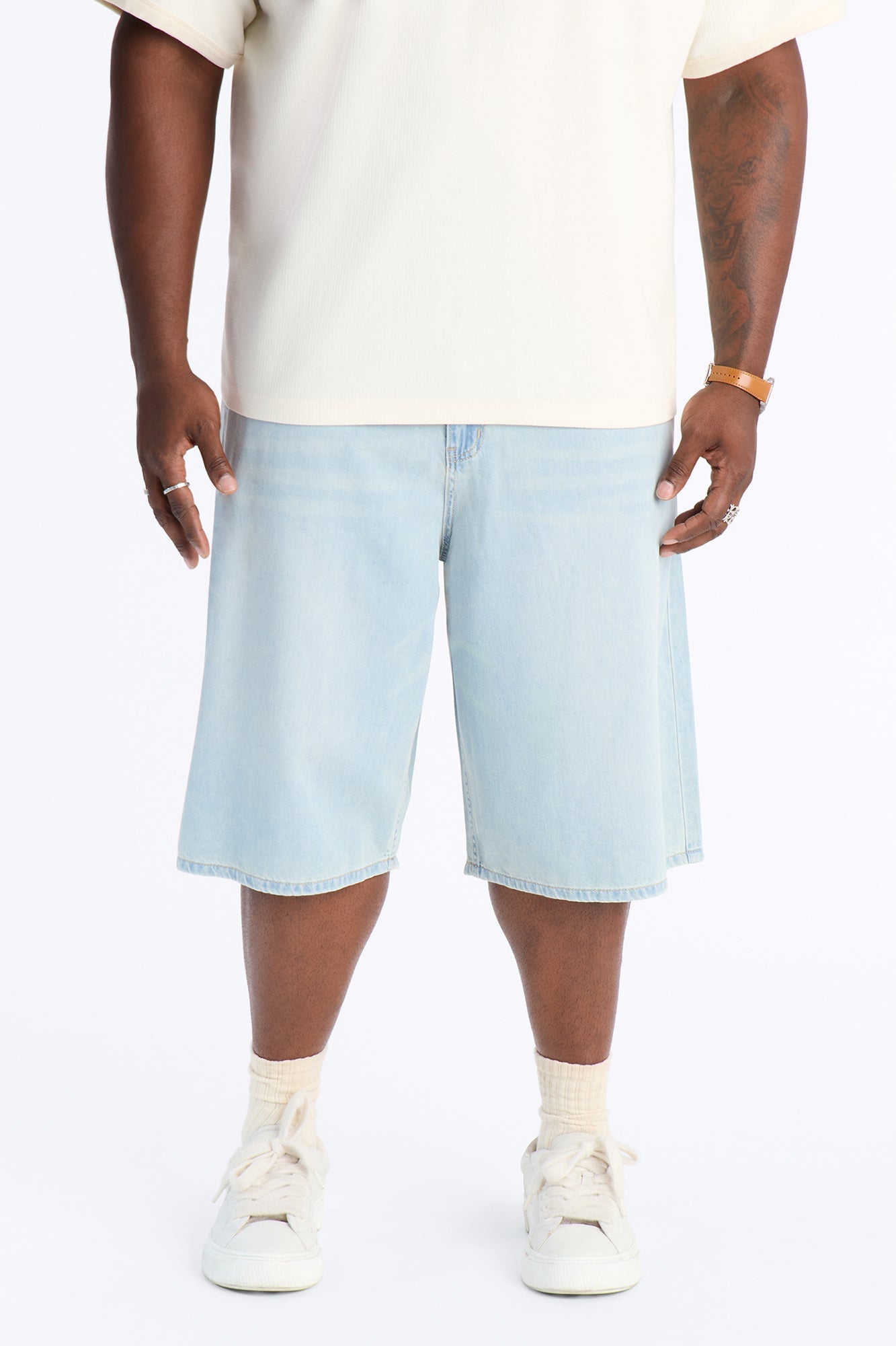 Everyday Hemp Baggy Denim Short - Light Blue Wash image 2