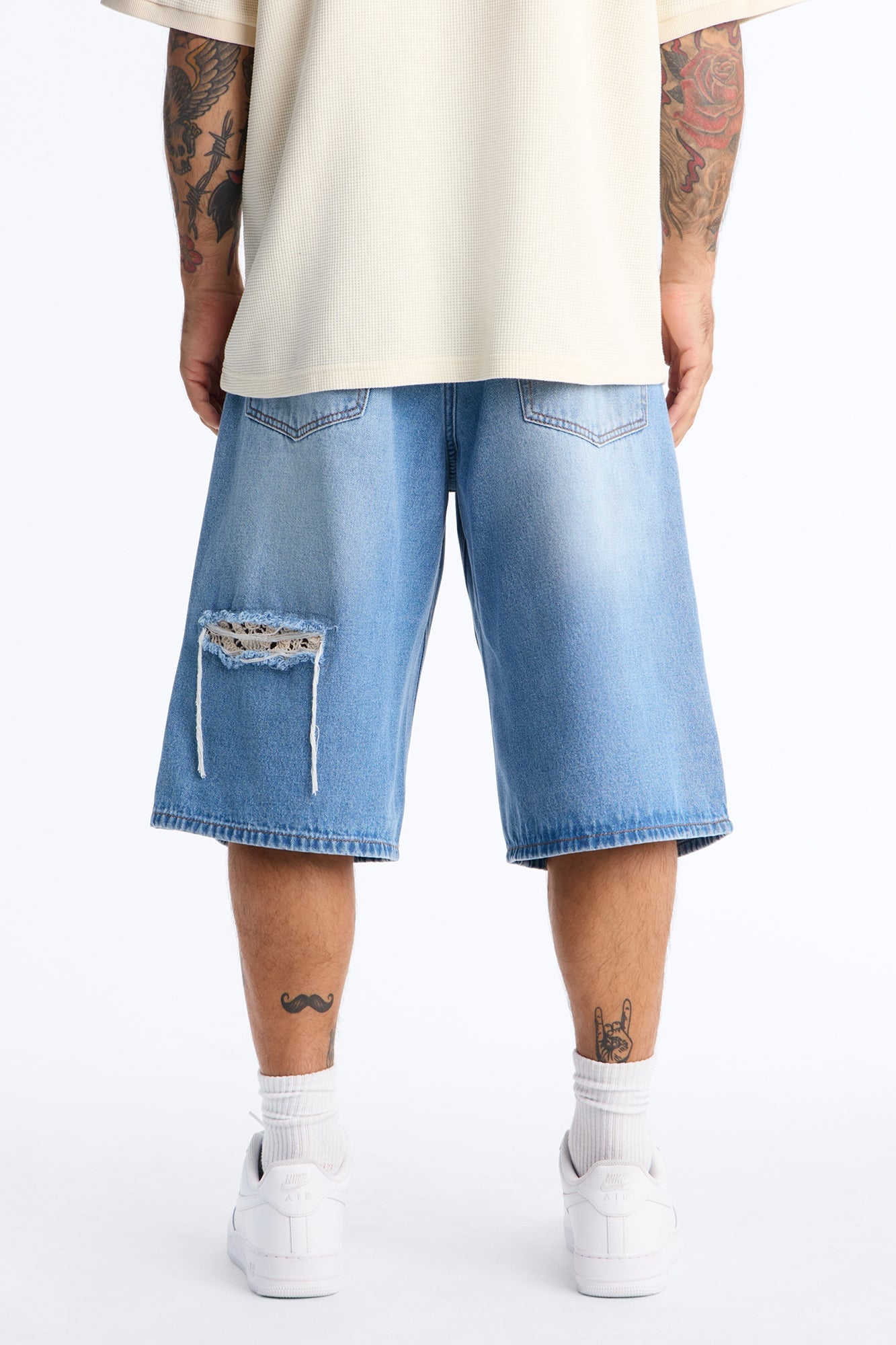Crochet Cut Baggy Short - Light Blue Wash image 8