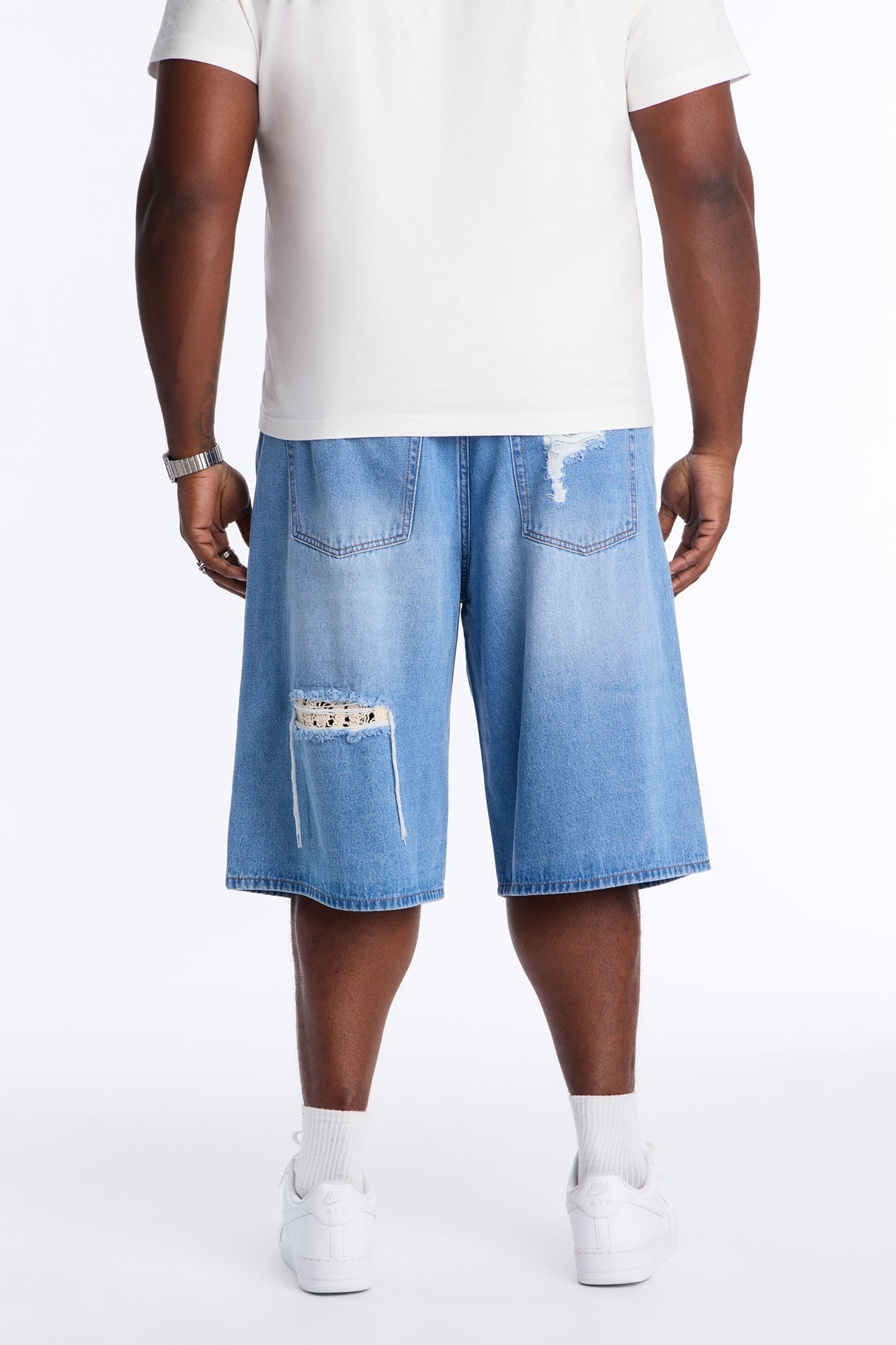 Crochet Cut Baggy Short - Light Blue Wash image 4