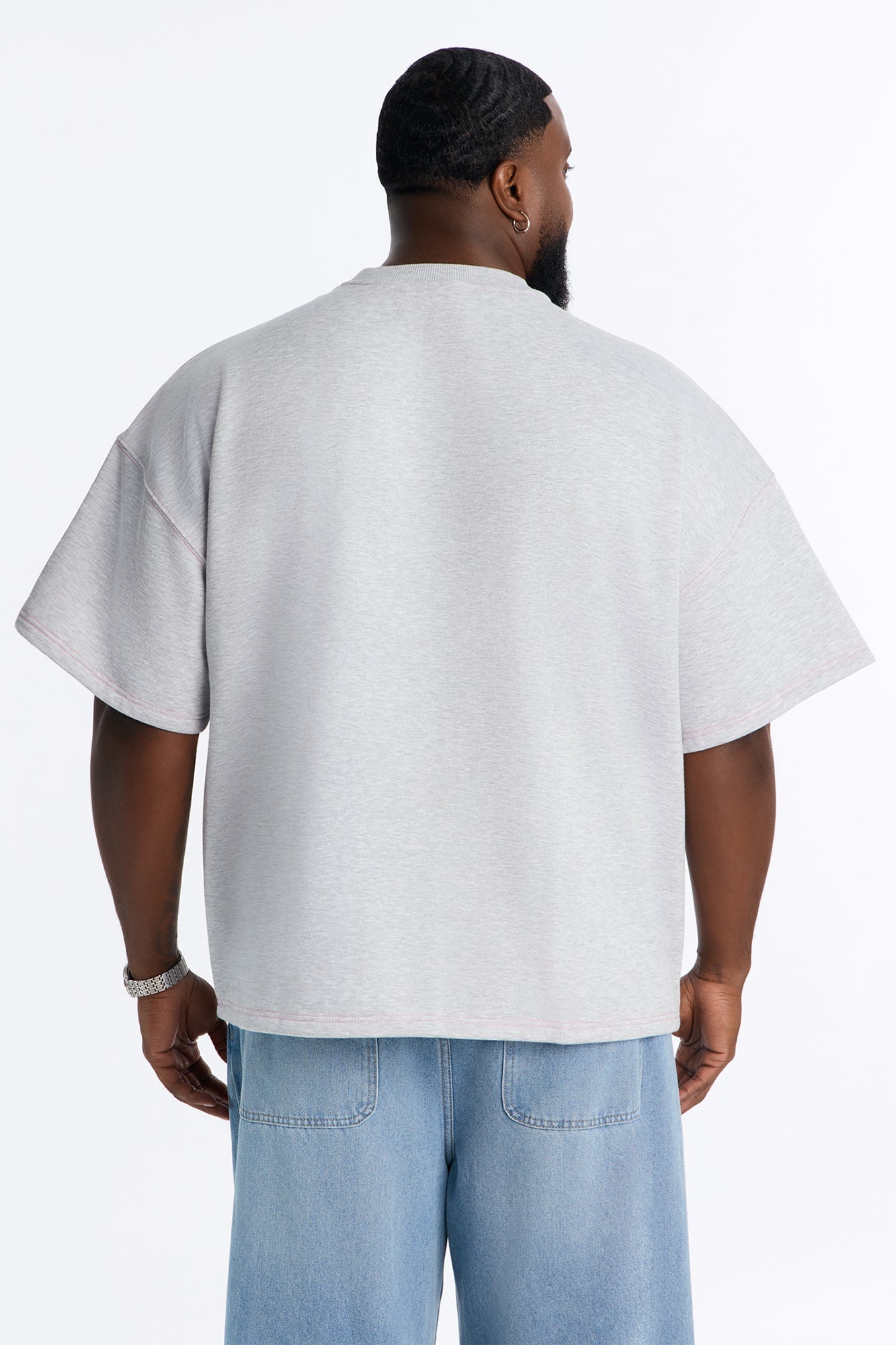 Kai Washed Contrast Stitch Oversized Fleece Tee - Heather Grey image 4