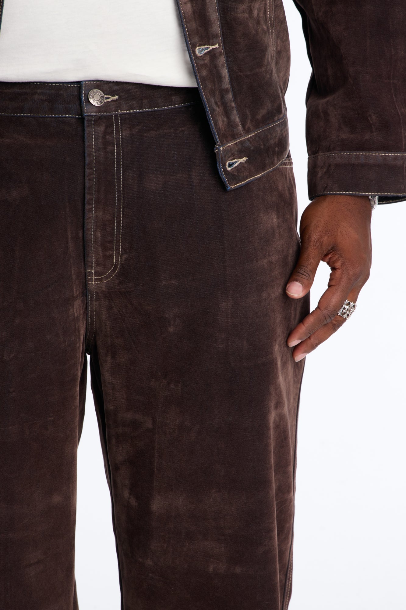 Baggy Studio Flocked Jean - Dark Brown image 3