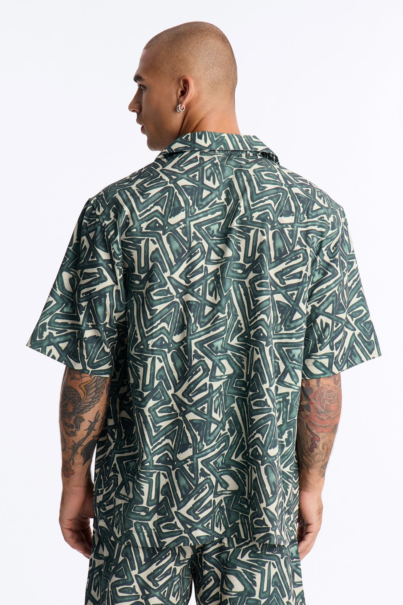 Relaxed Tidal Vector Cuban Collar Button Up Shirt - Green/combo image 7