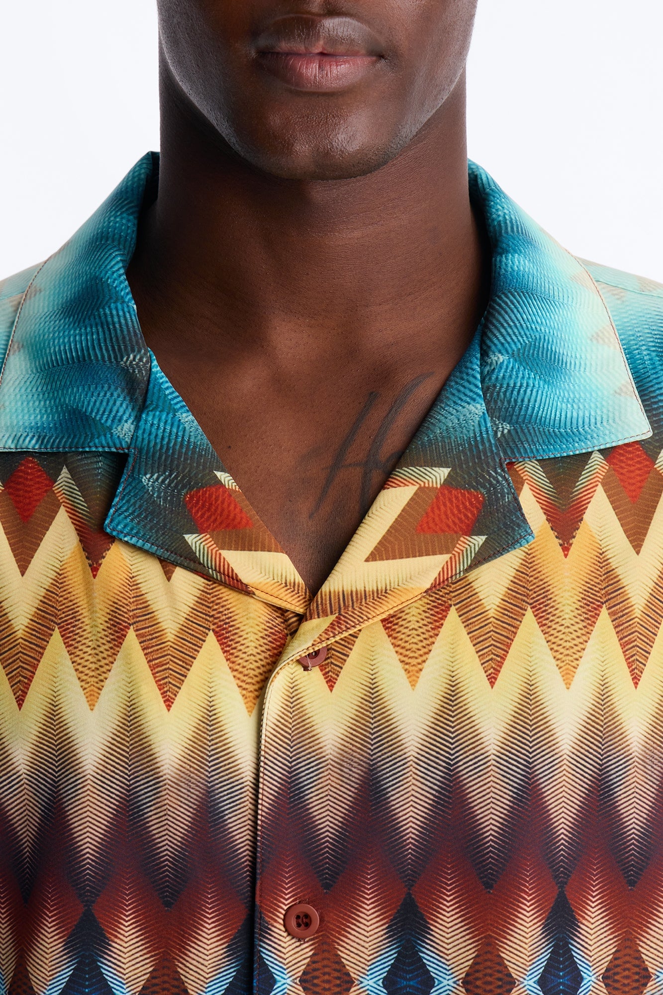 Relaxed Geometric Blur Cuban Collar Button Up Shirt - Multi Color image 7