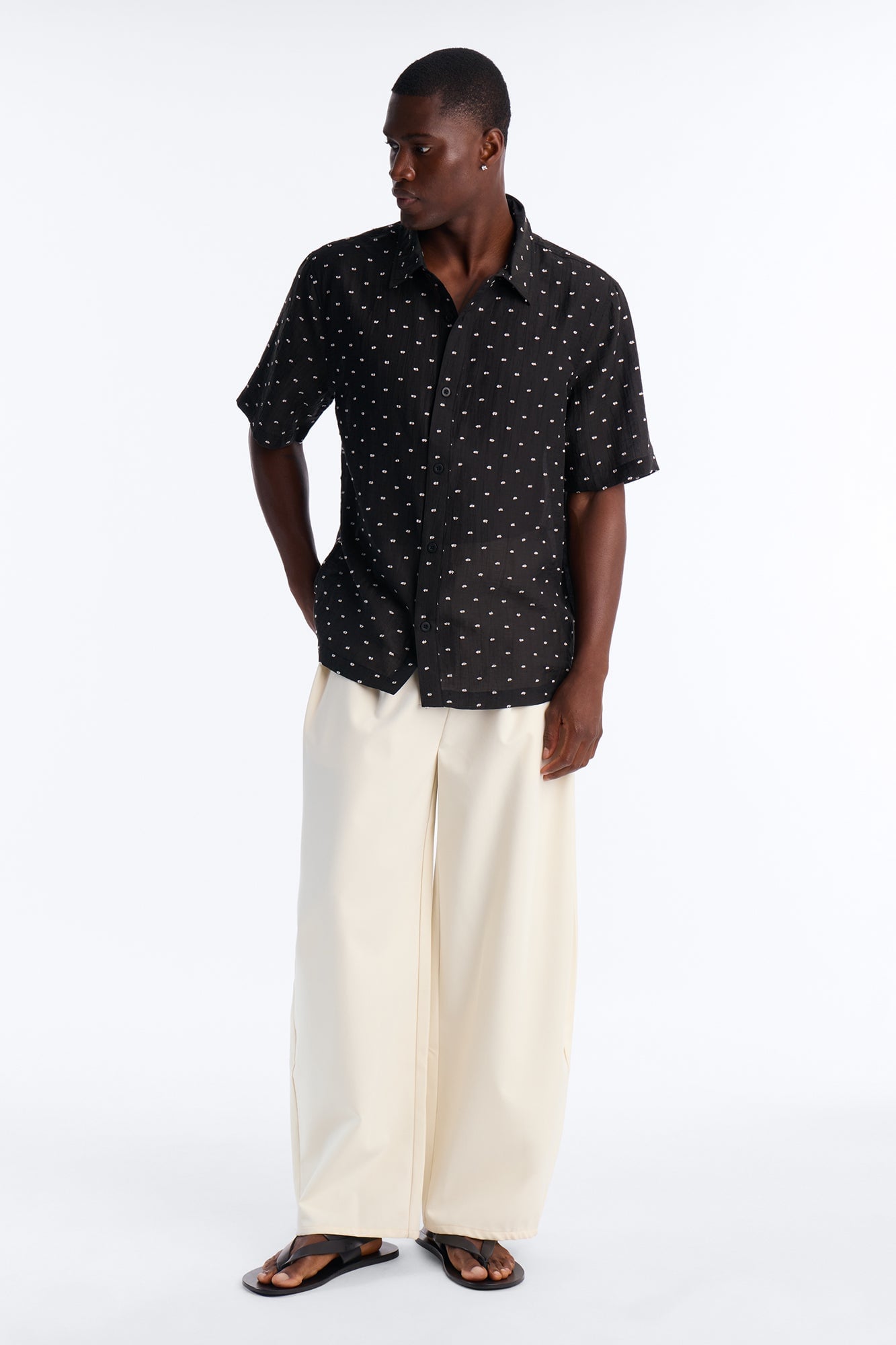 Dotted Swiss Button Up Shirt - Black/White image 6
