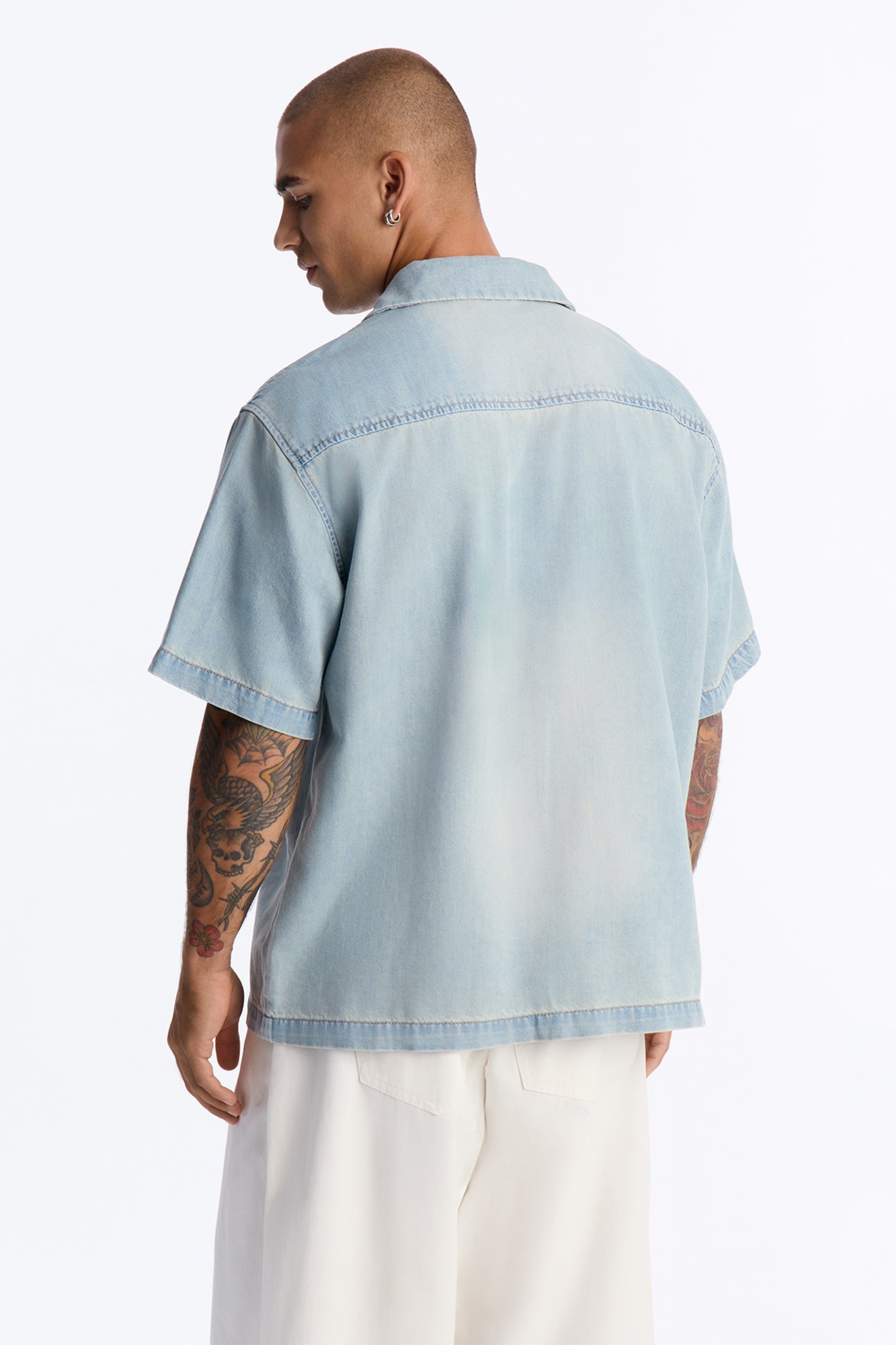 Everyday Hemp Relaxed Cuban Collar Denim Shirt - Light Blue Wash image 8