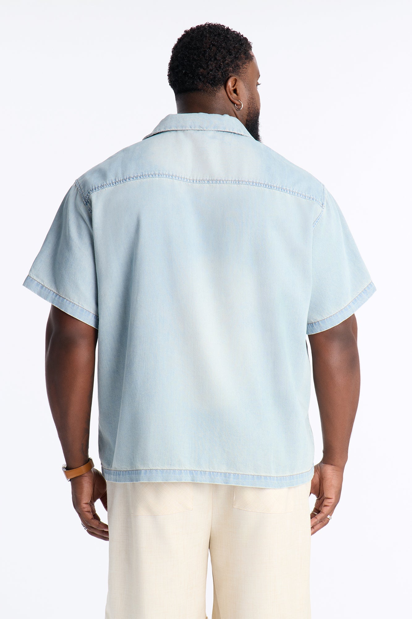 Everyday Hemp Relaxed Cuban Collar Denim Shirt - Light Blue Wash image 3