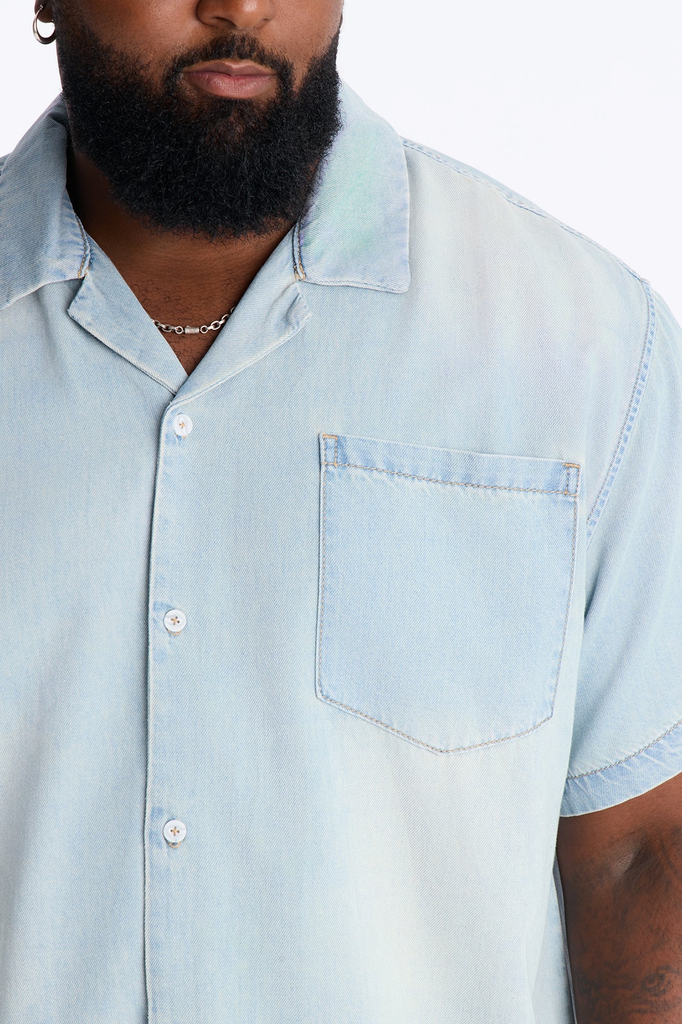 Everyday Hemp Relaxed Cuban Collar Denim Shirt - Light Blue Wash image 4