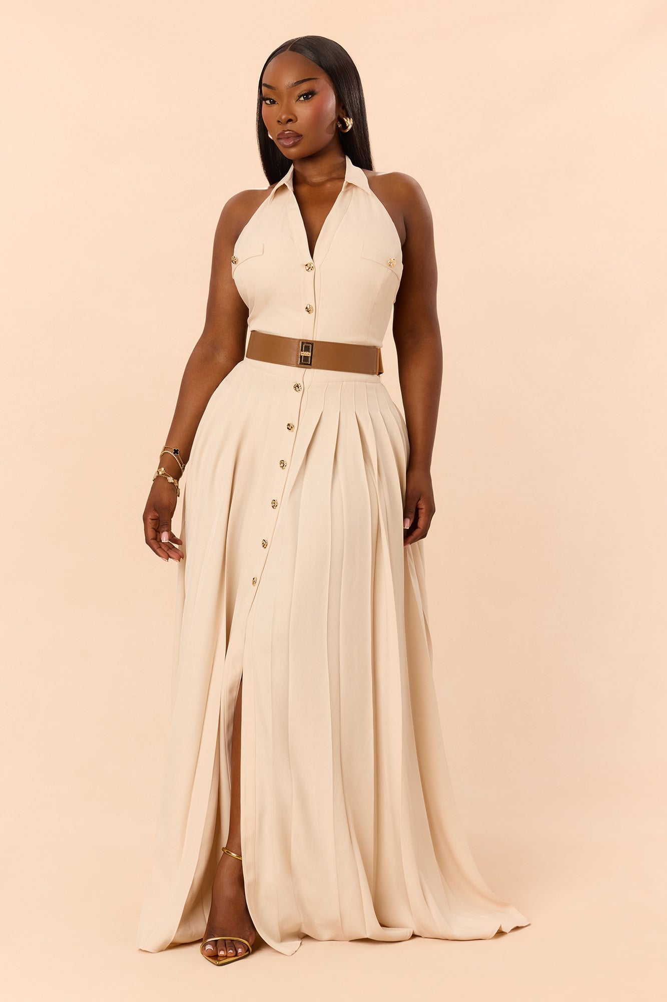 Maya Pleated Maxi Dress - Beige image 1