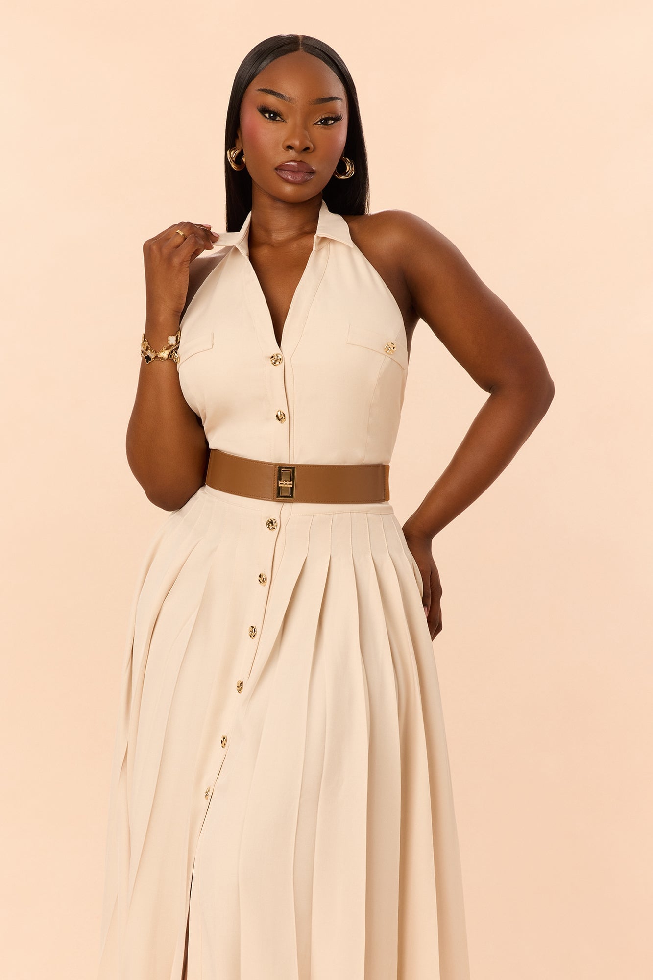 Maya Pleated Maxi Dress - Beige image 2