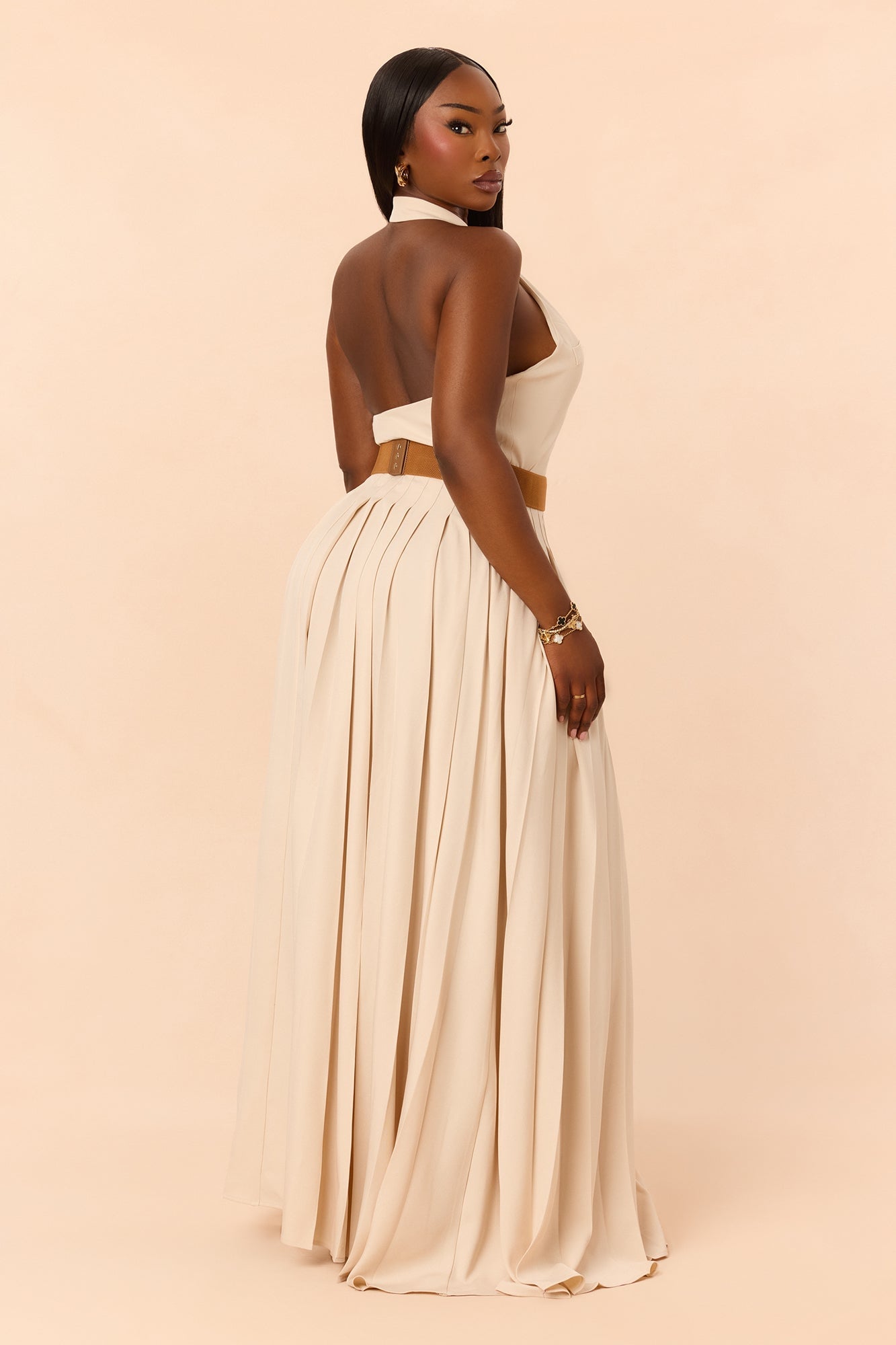 Maya Pleated Maxi Dress - Beige image 4