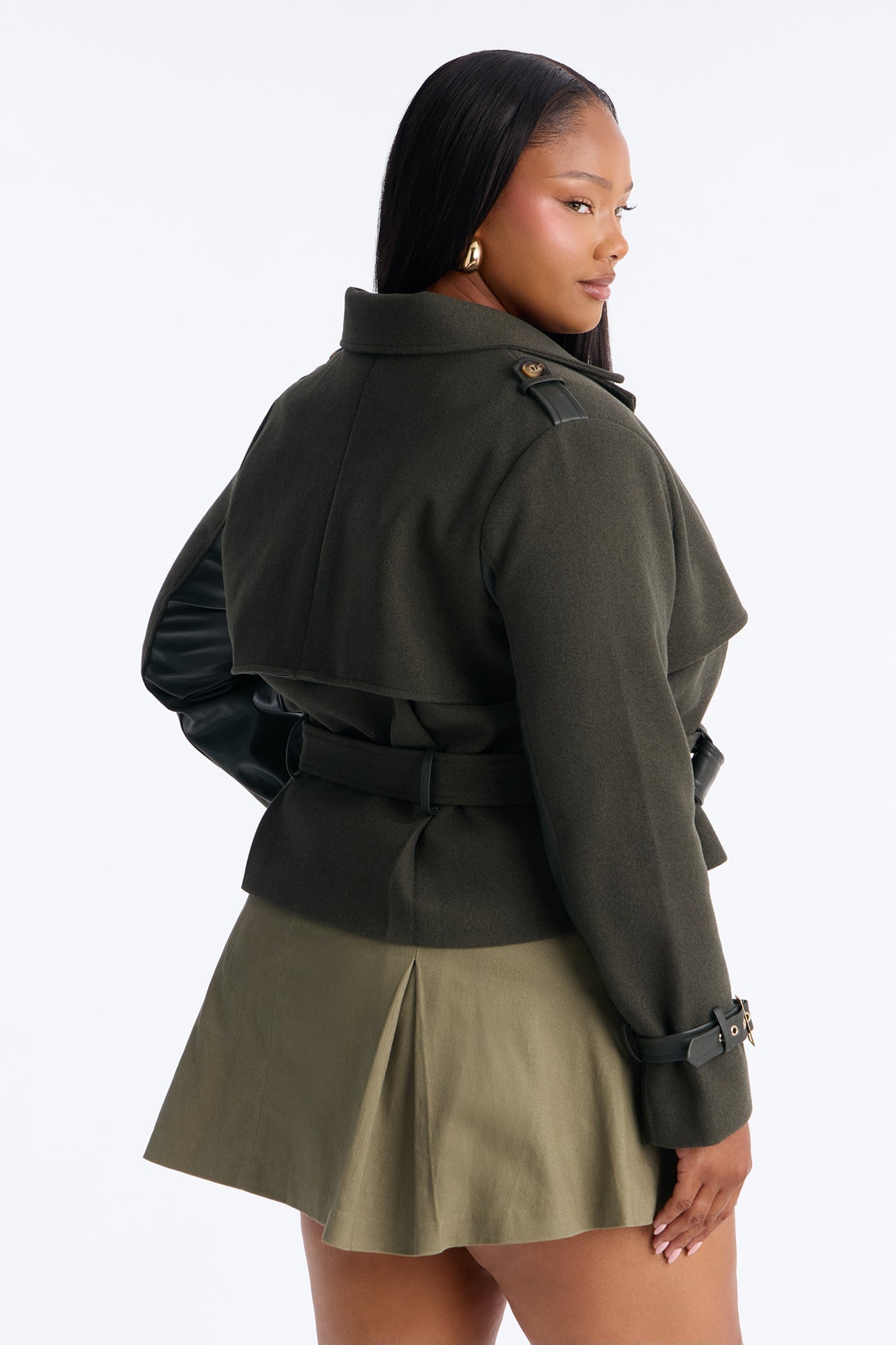 Not Too Casual Cropped Trench - Military Green image 4