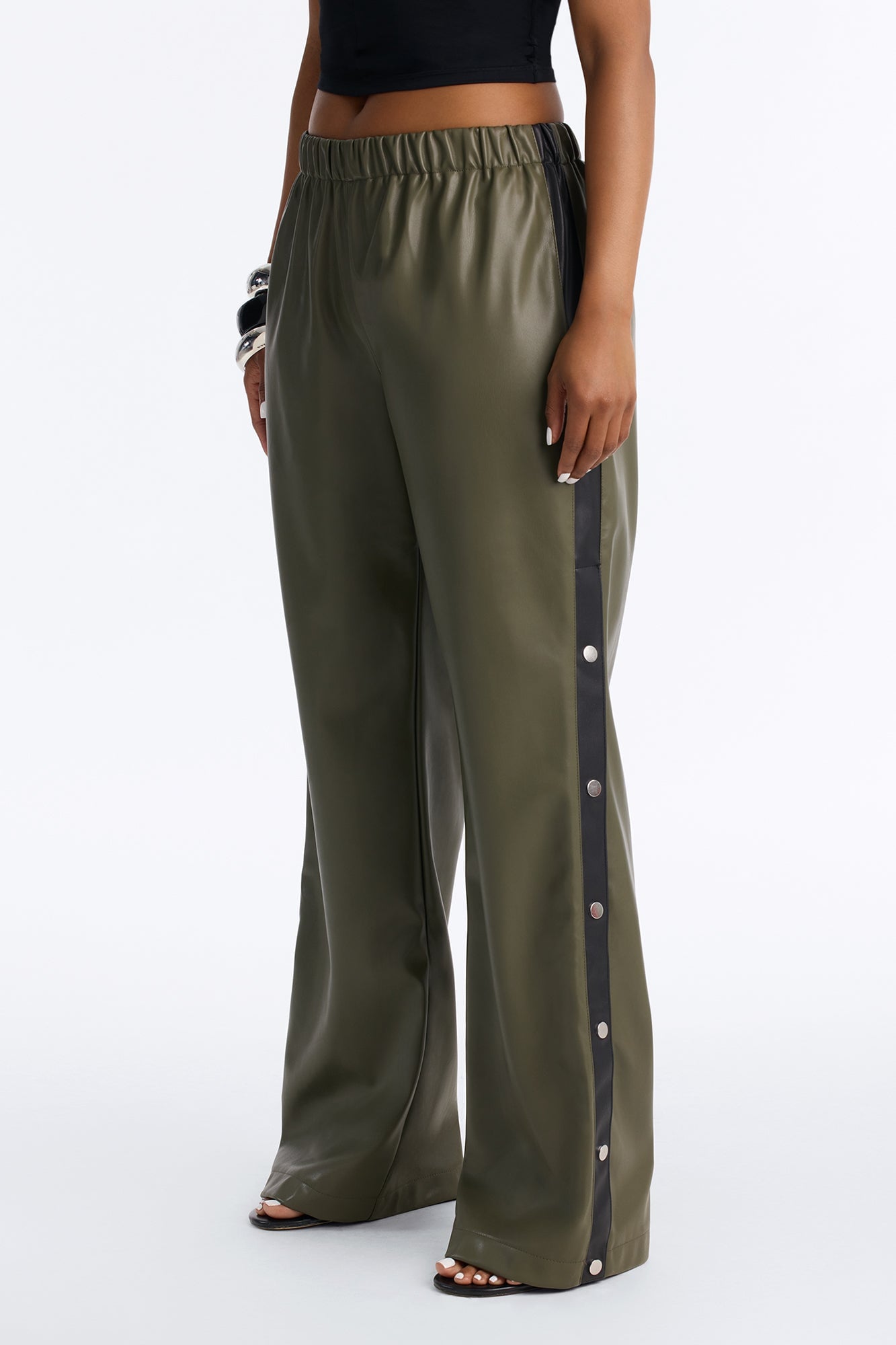 Street Feels Faux Leather Track Pant - Olive/combo image 6