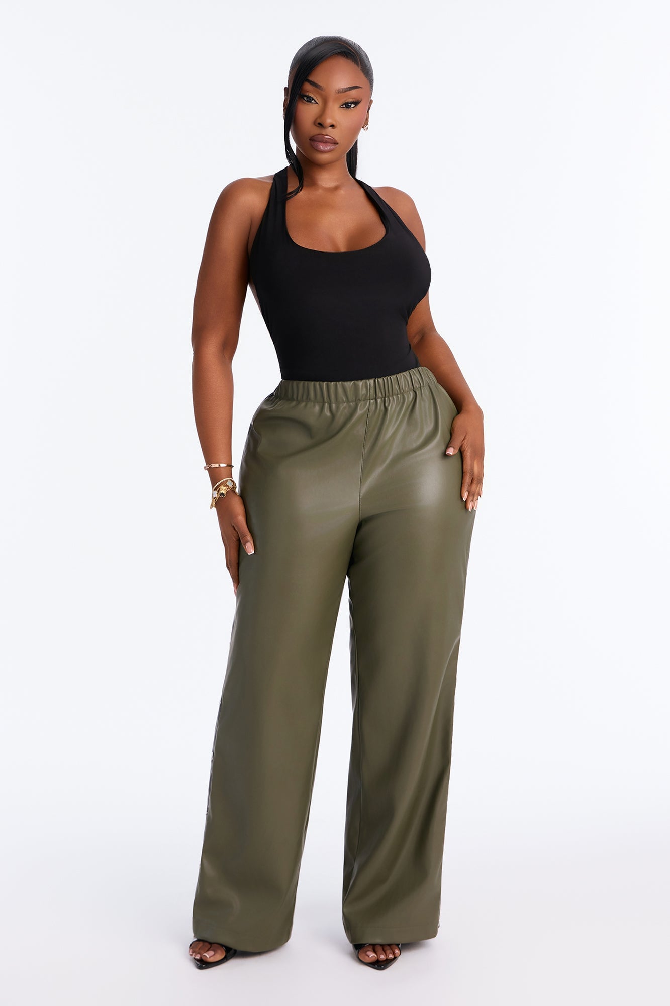 Street Feels Faux Leather Track Pant - Olive/combo image 1