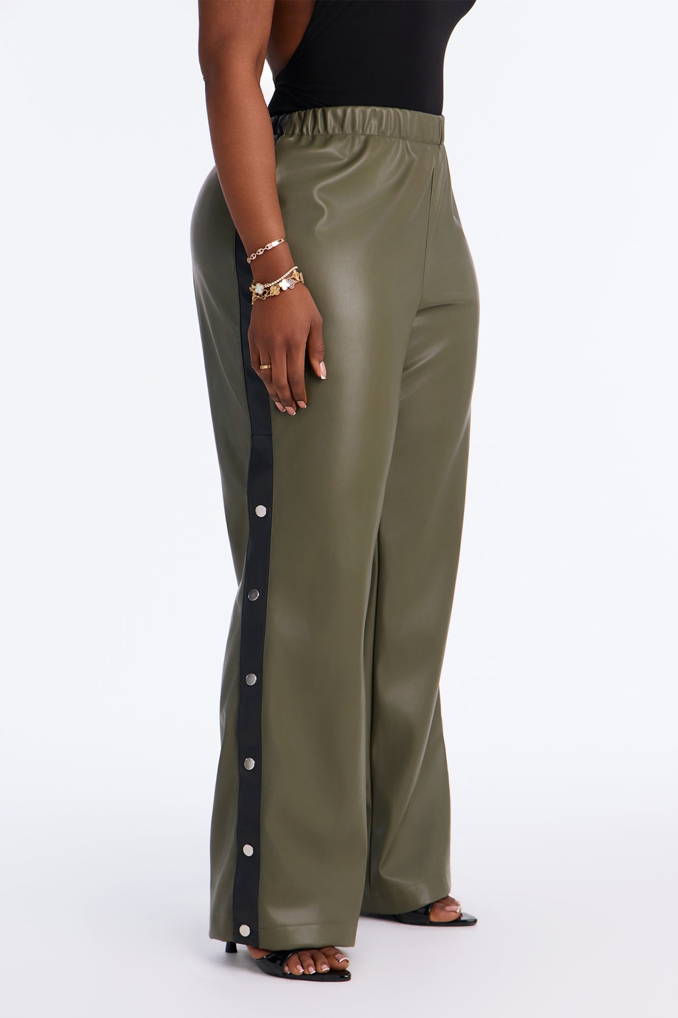 Street Feels Faux Leather Track Pant - Olive/combo image 2