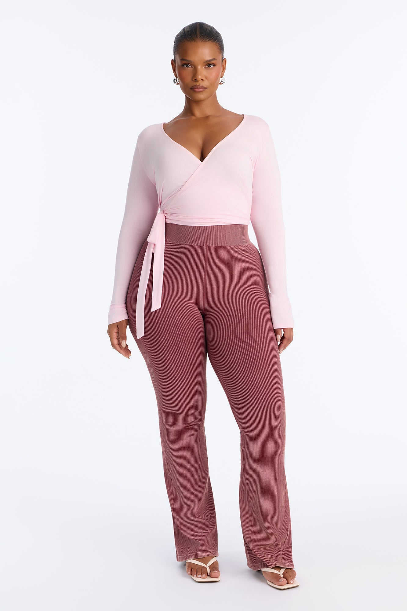 Tall Mia Ribbed Seamless Flare Pant - Sangria image 2