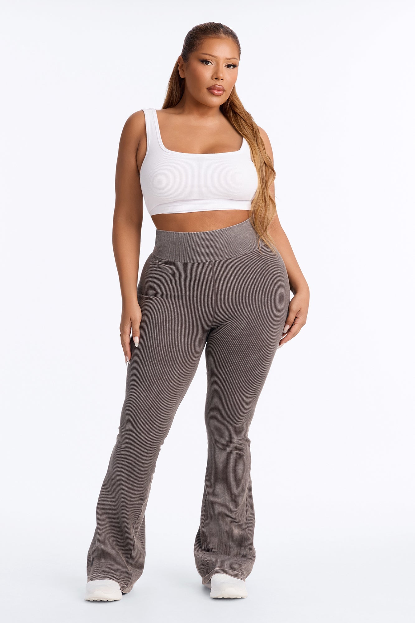 Mia Ribbed Seamless Flare Pant - Chestnut image 1