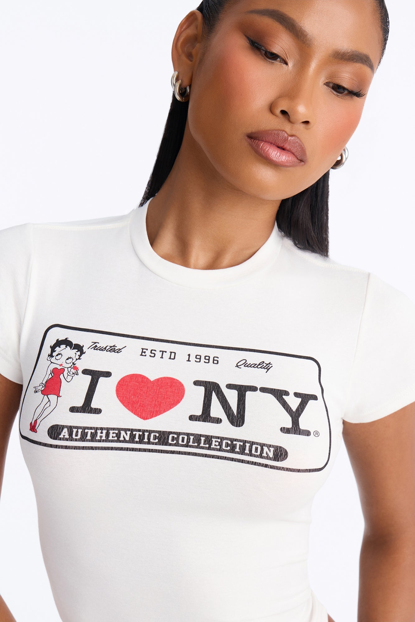 Betty Boop I Heart NY License Plate Baby Tee - White image 4