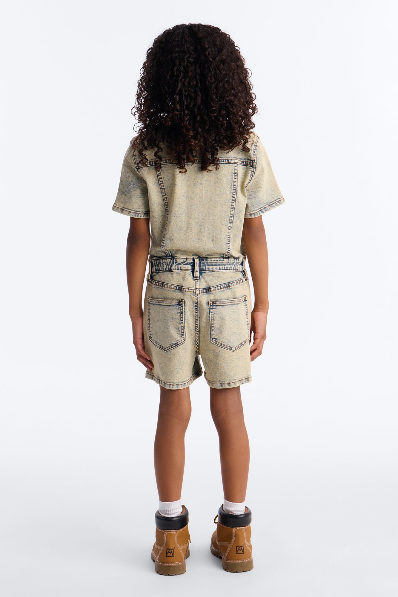 Mini Lucky Gal Vintage Wash Denim Romper - Light Wash image 3