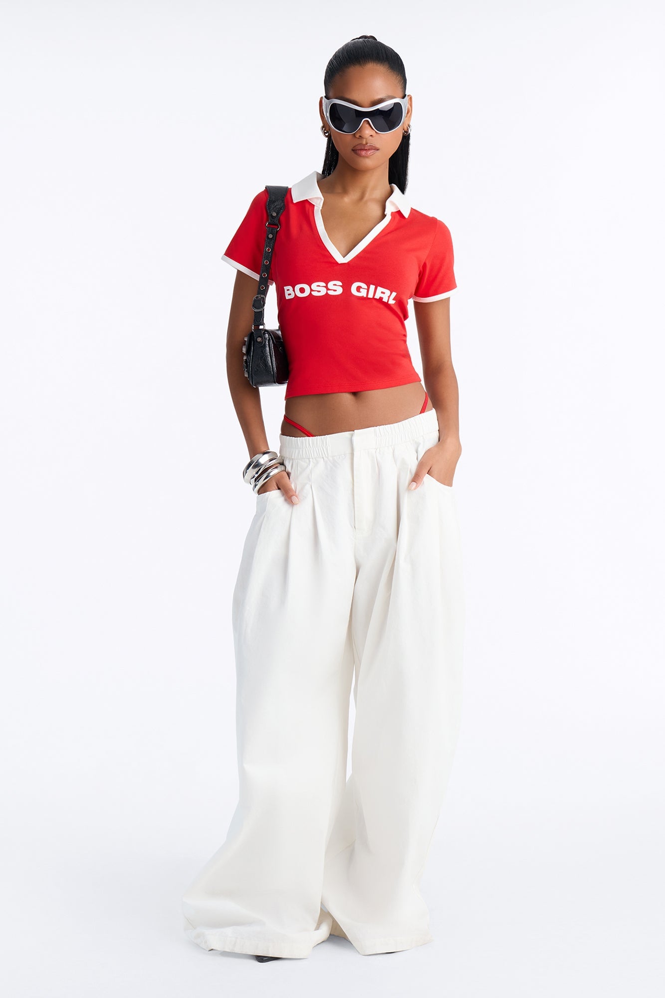 Boss Girl Fitted Polo Top - Red image 6