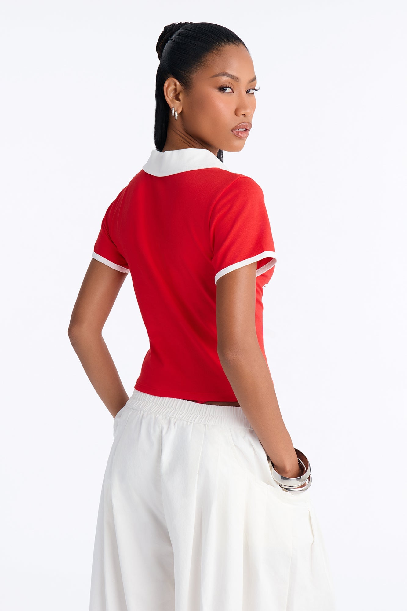 Boss Girl Fitted Polo Top - Red image 7