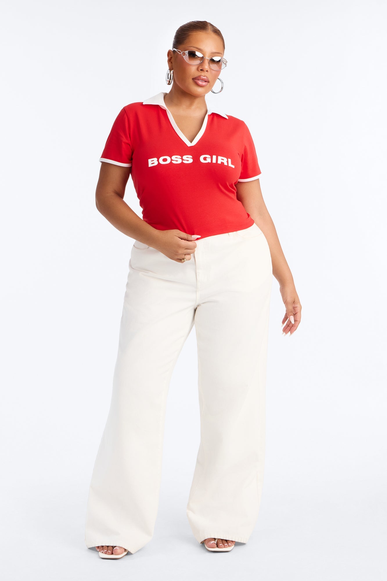 Boss Girl Fitted Polo Top - Red image 2