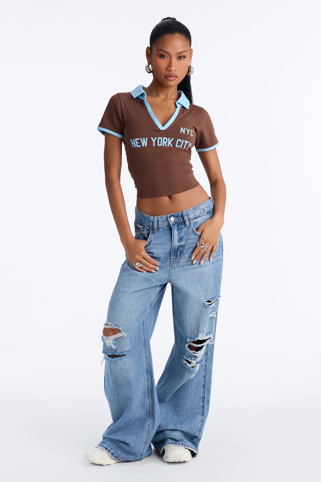 NYC Cropped Polo Top - Chocolate image 6