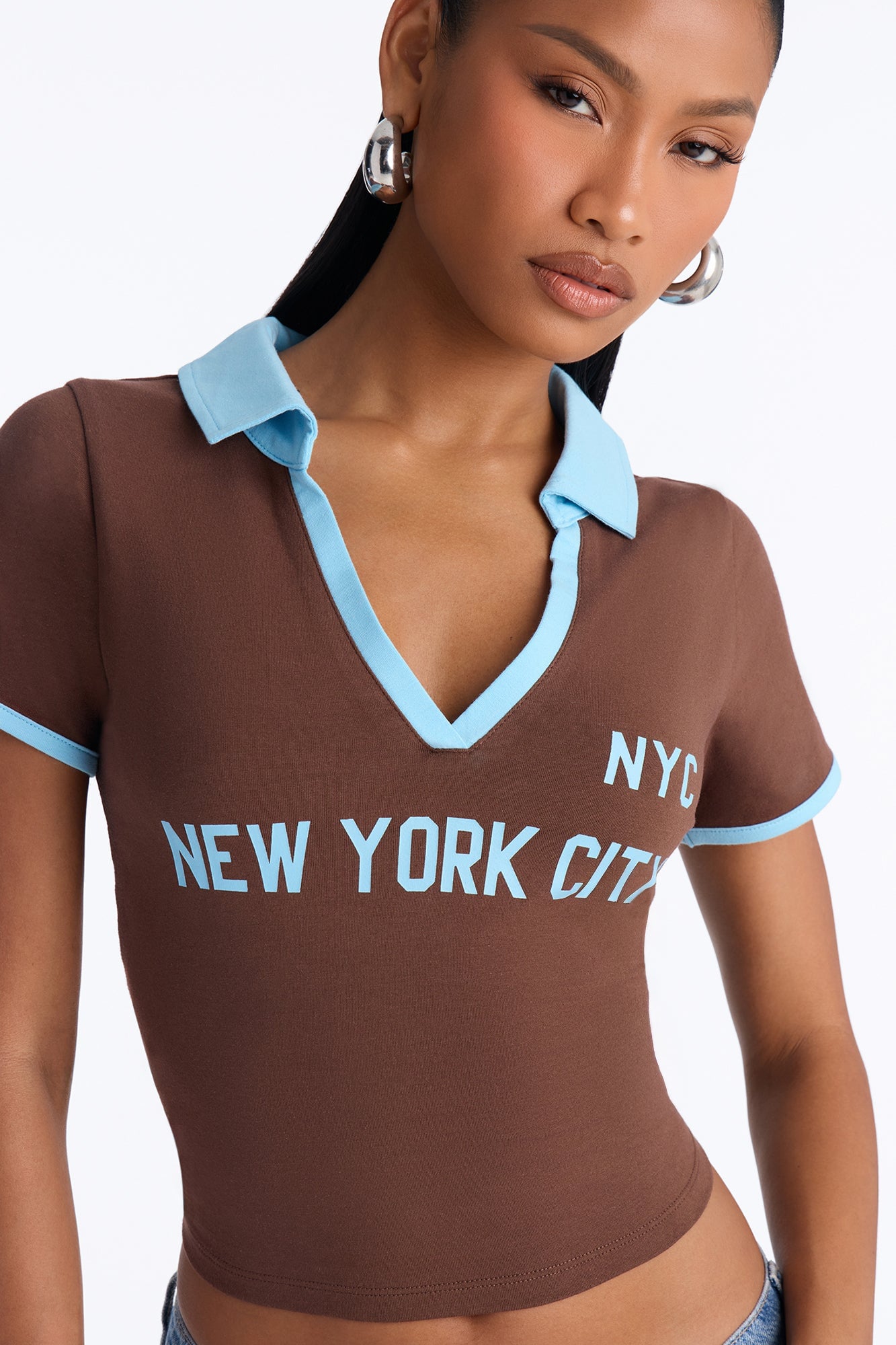 NYC Cropped Polo Top - Chocolate image 8