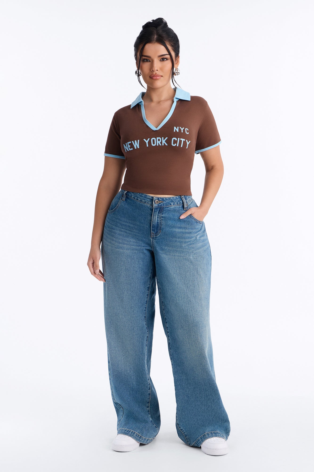 NYC Cropped Polo Top - Chocolate image 2