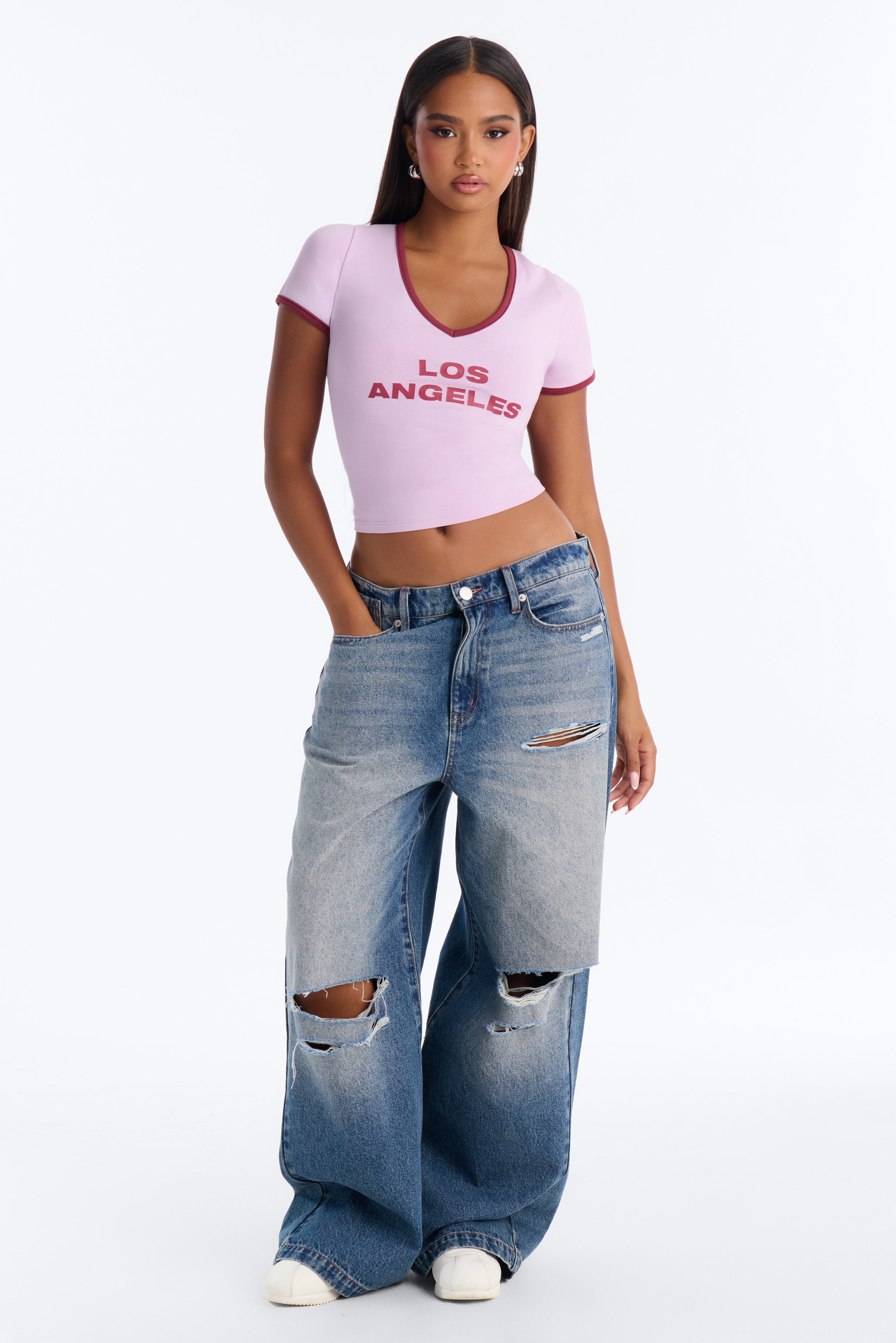 Los Angeles V-Neck Baby Tee - Lilac image 6