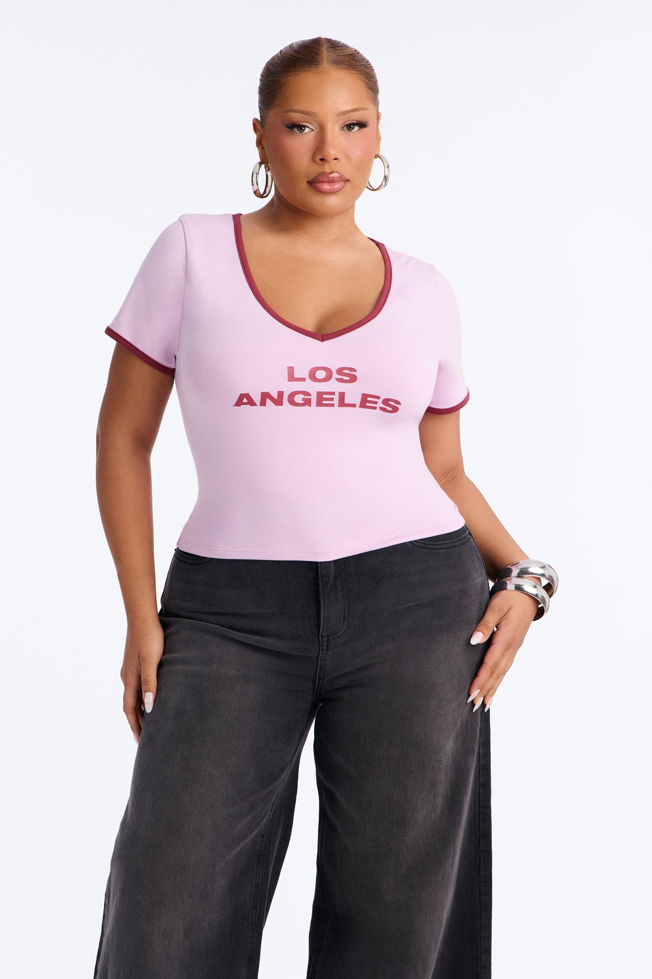 Los Angeles V-Neck Baby Tee - Lilac image 1