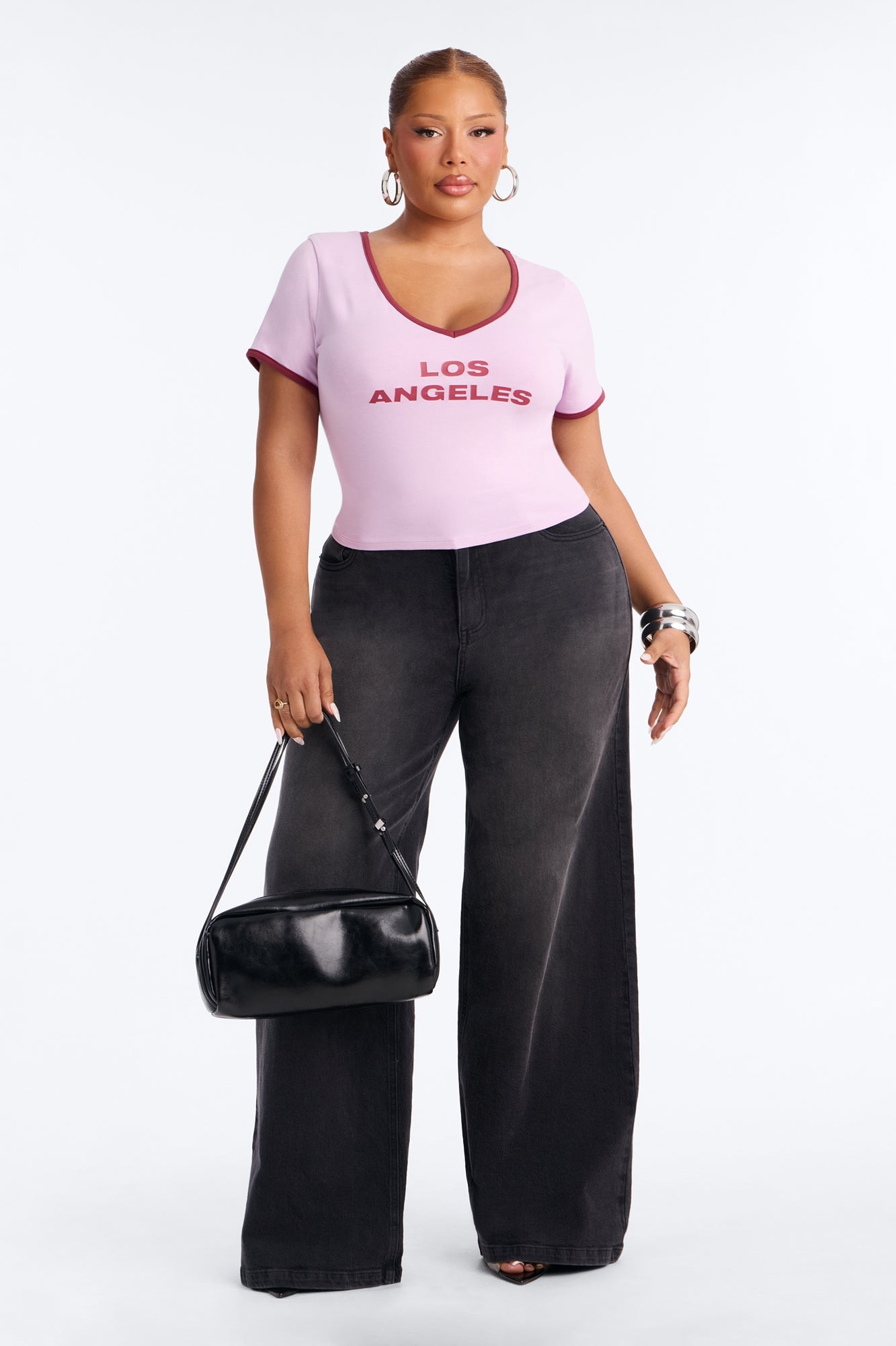 Los Angeles V-Neck Baby Tee - Lilac image 2