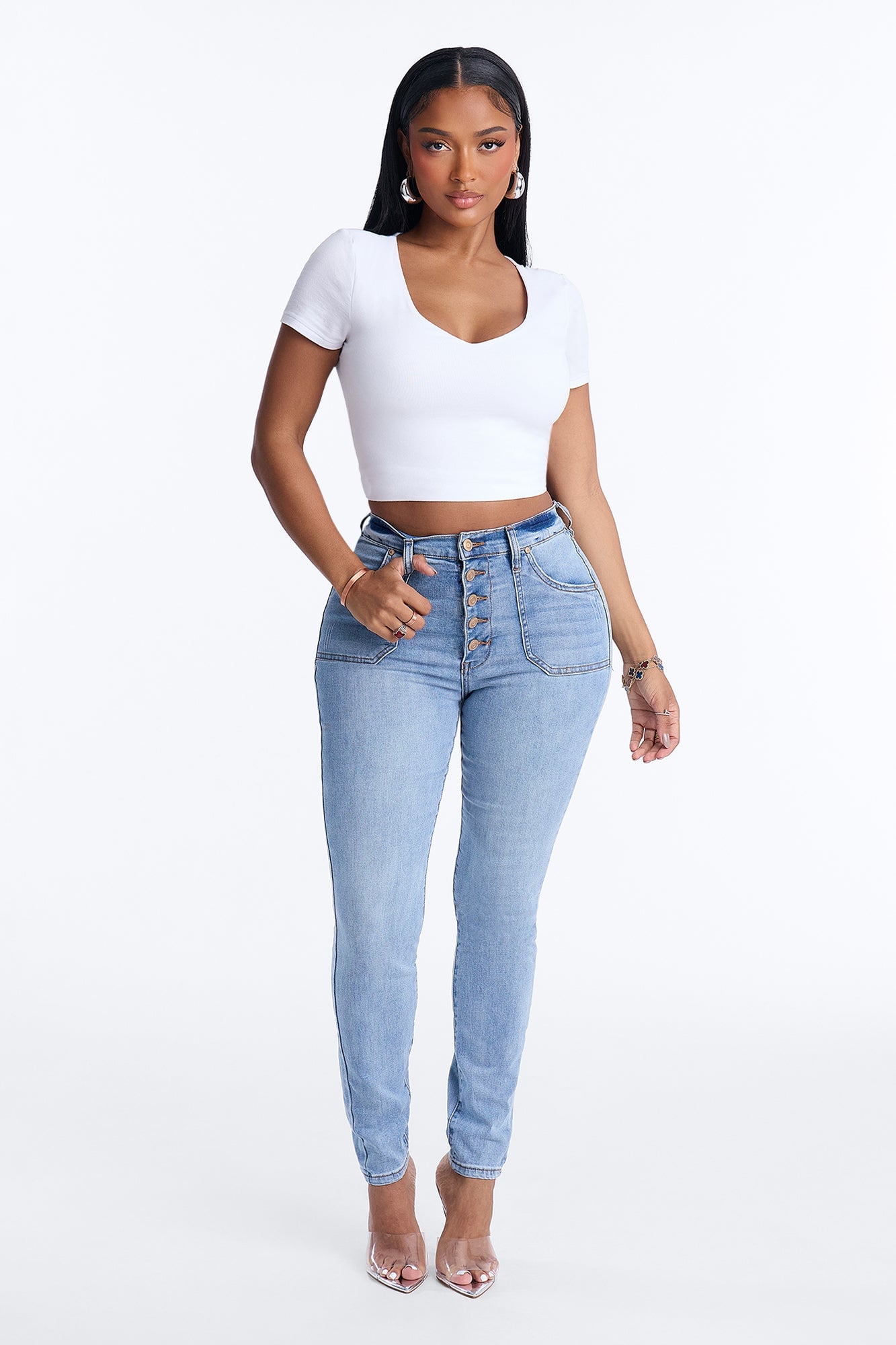 Nequita High Rise Skinny Jeans - Light Blue Wash image 4