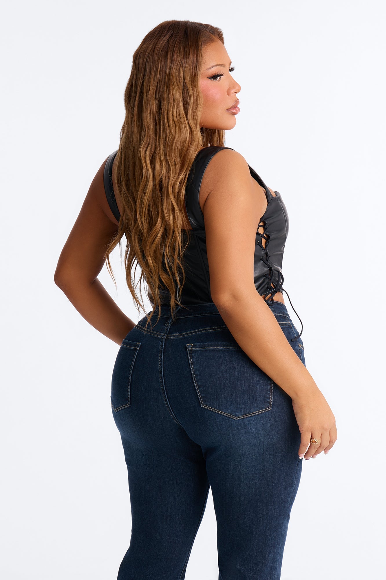Side Struttin' Faux Leather Corset Top - Black image 4