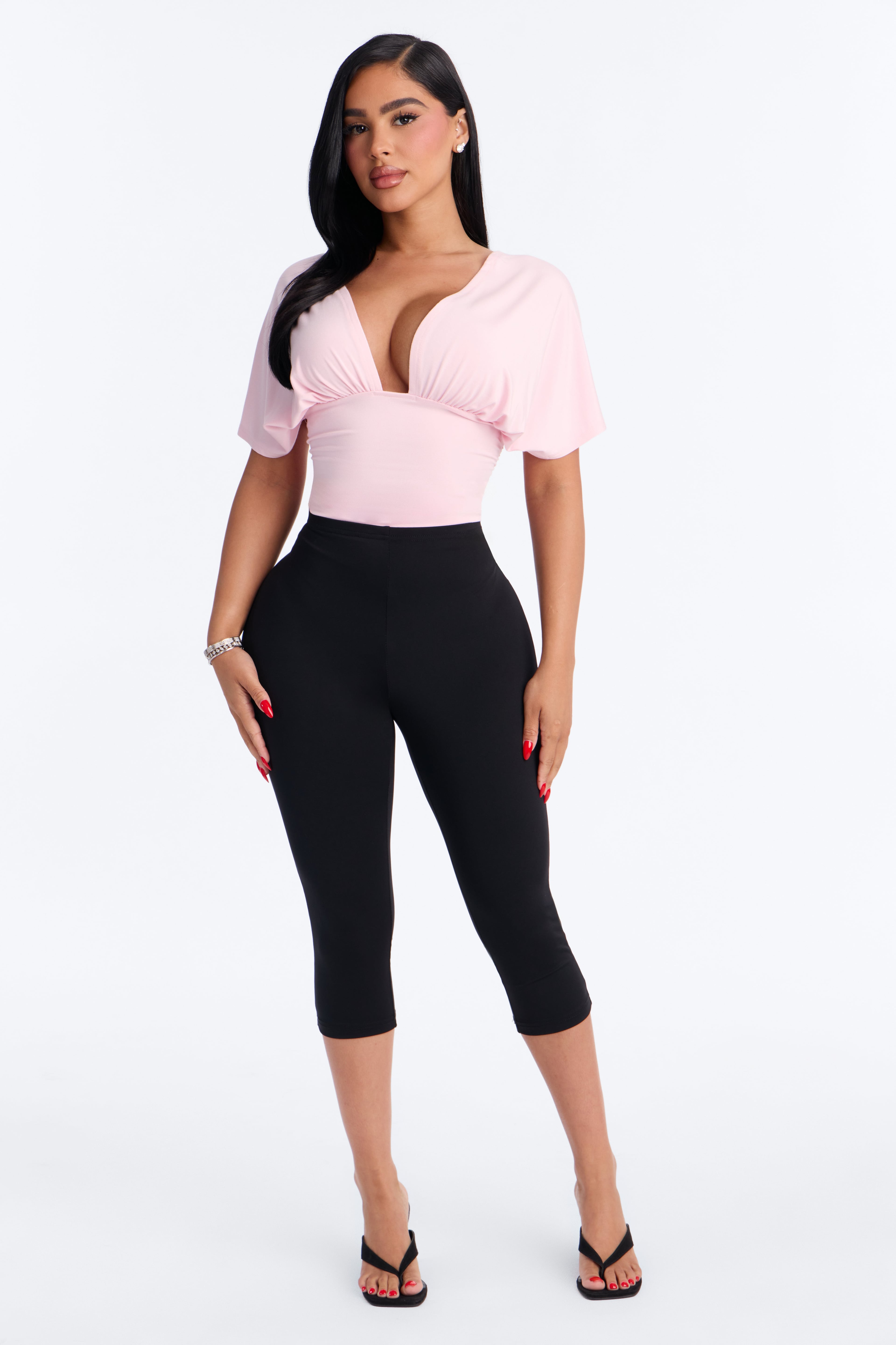 Sophie Ruched Short Sleeve V-Neck Bodysuit - Pink image 6