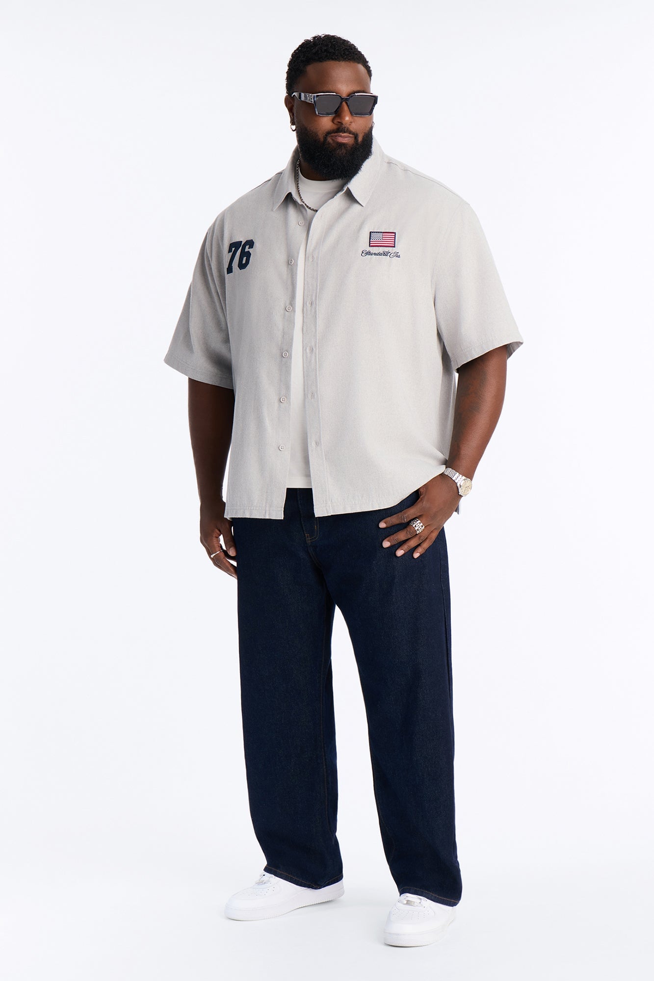 Only In The USA 76' Button Up Shirt - Grey image 2