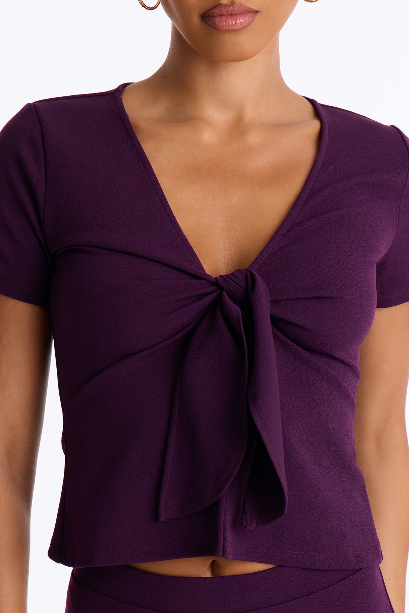 Annaline Tie Front Capri Pant Set - Eggplant image 7