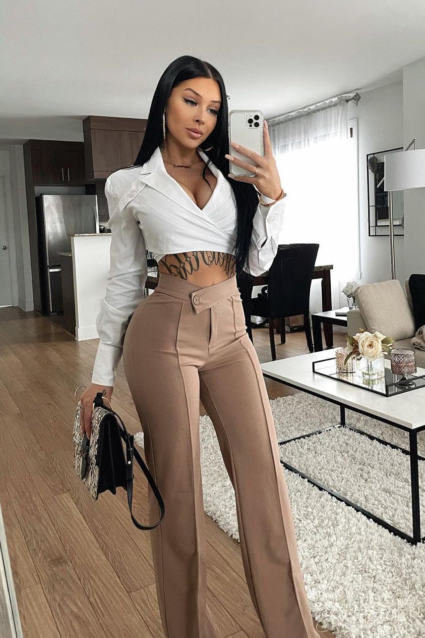 Call It Even Wide Leg Dress Pants - Taupe image 6