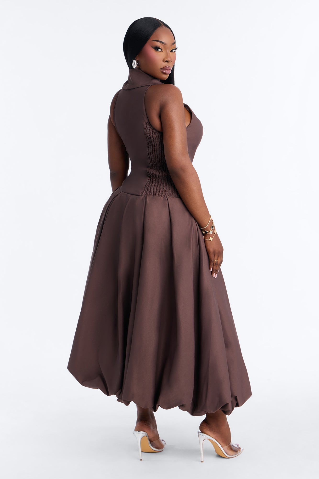 Liliana Bubble Maxi Dress - Brown image 4