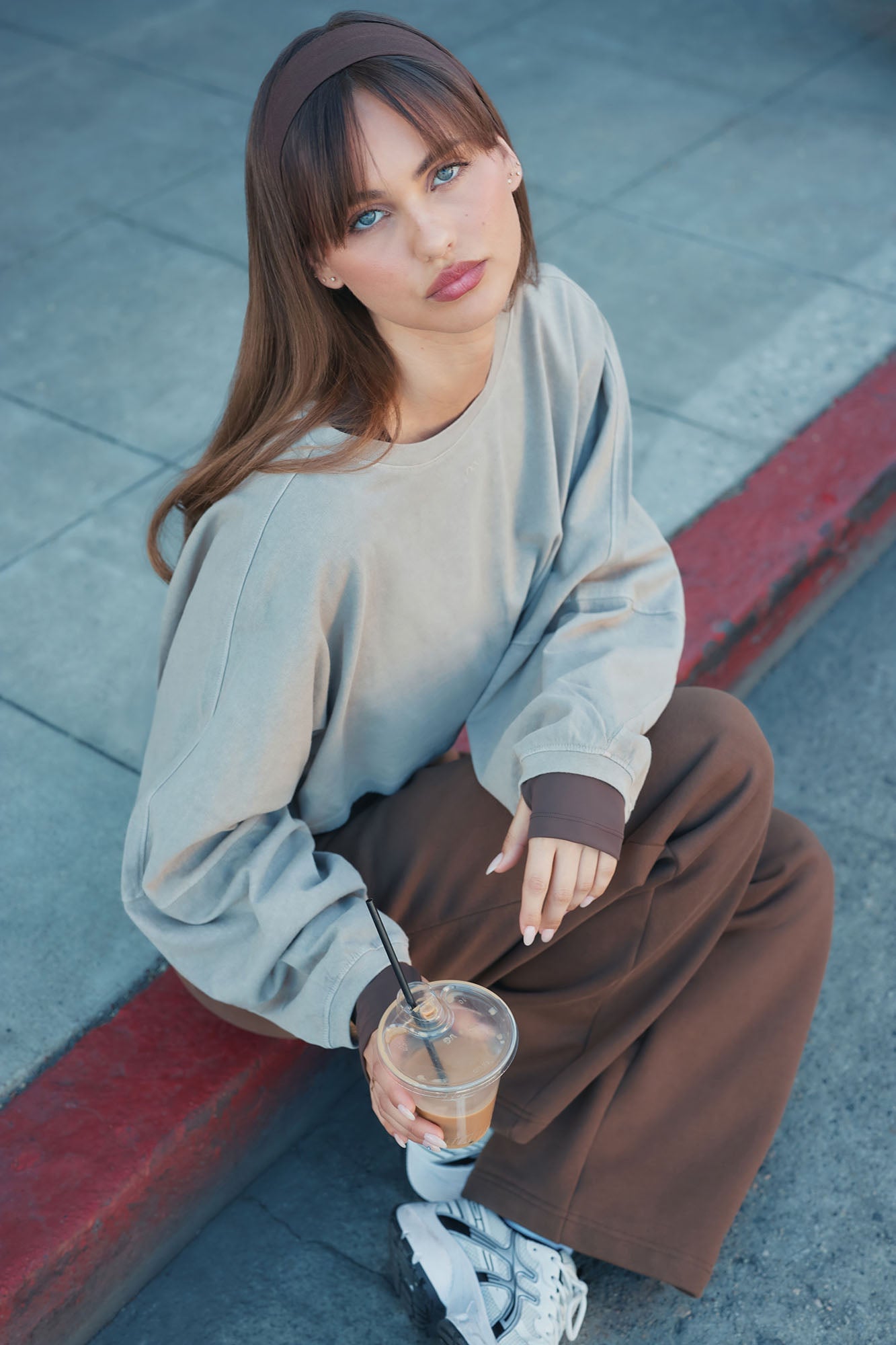 Cotton Jersey Long Sleeve Cropped Top - Taupe image 6